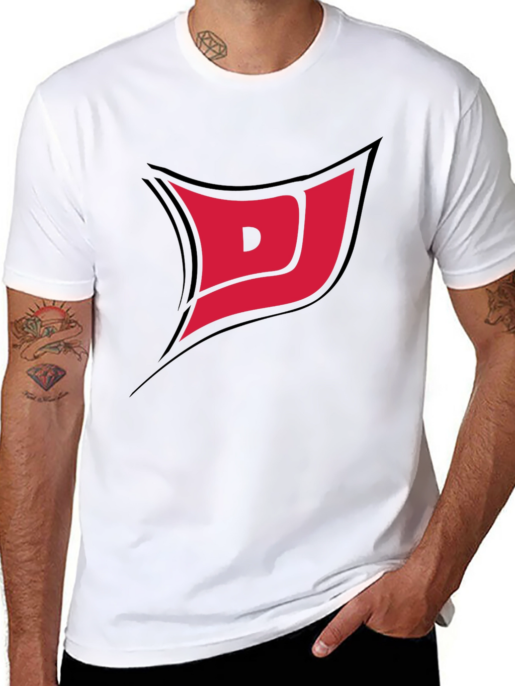 Black Tee with Red DJ Graphic Print