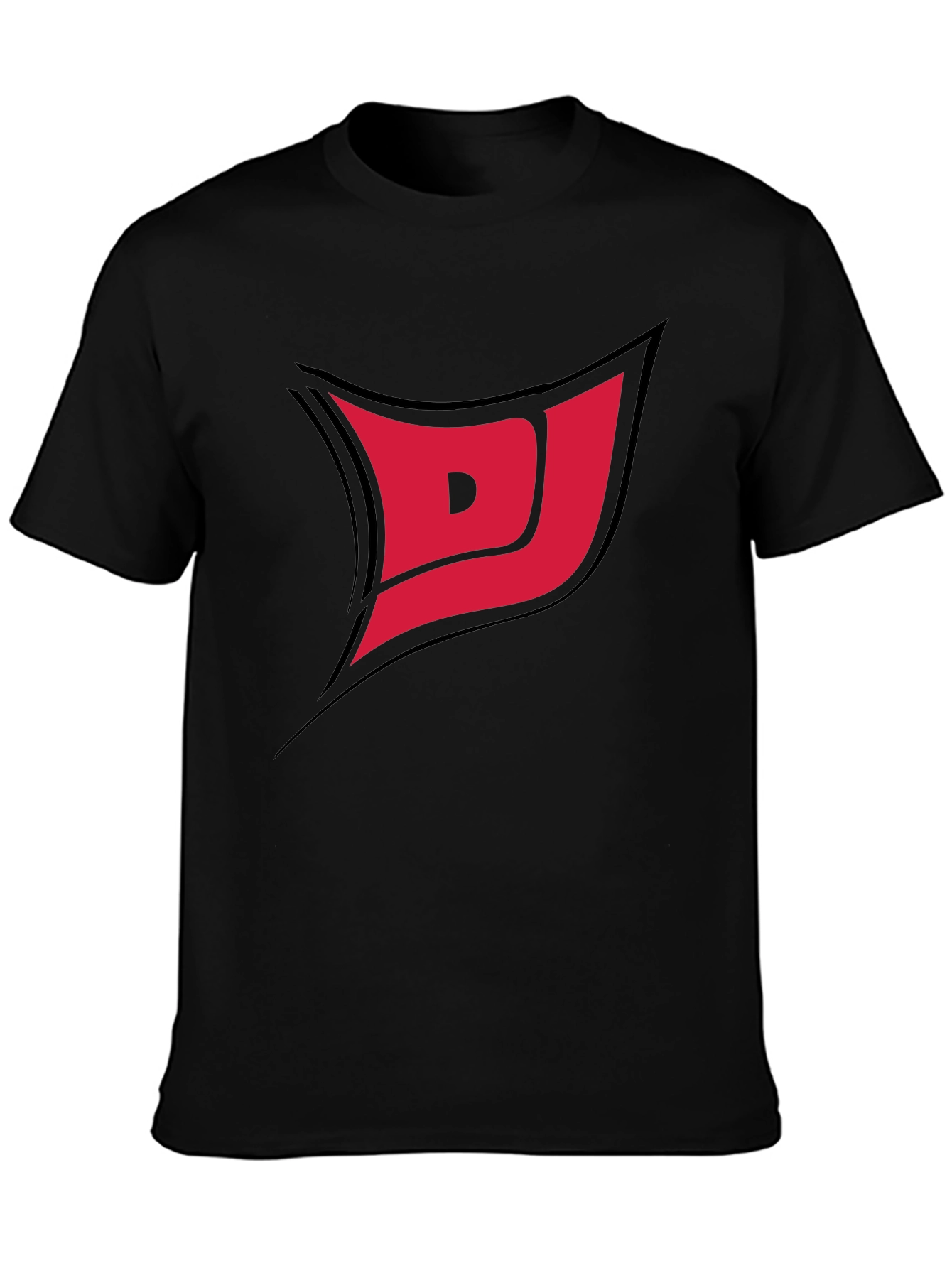 Black Tee with Red DJ Graphic Print