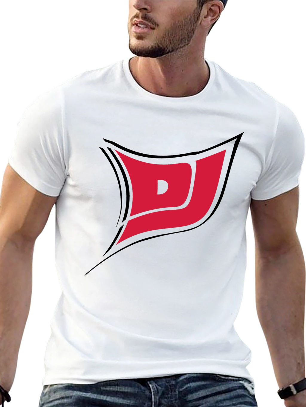 Black Tee with Red DJ Graphic Print