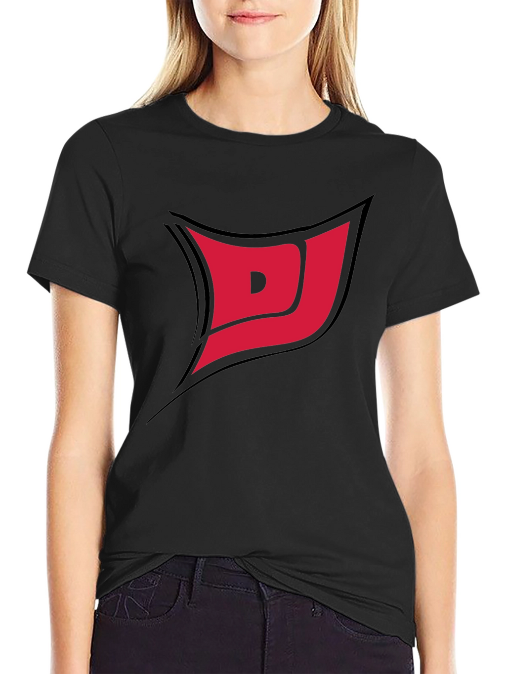 Black Tee with Red DJ Graphic Print