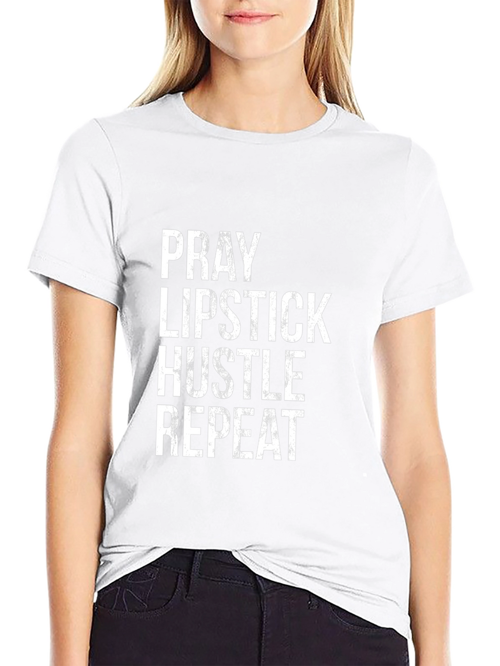 Pray Lipstick Hustle Repeat Black T-Shirt