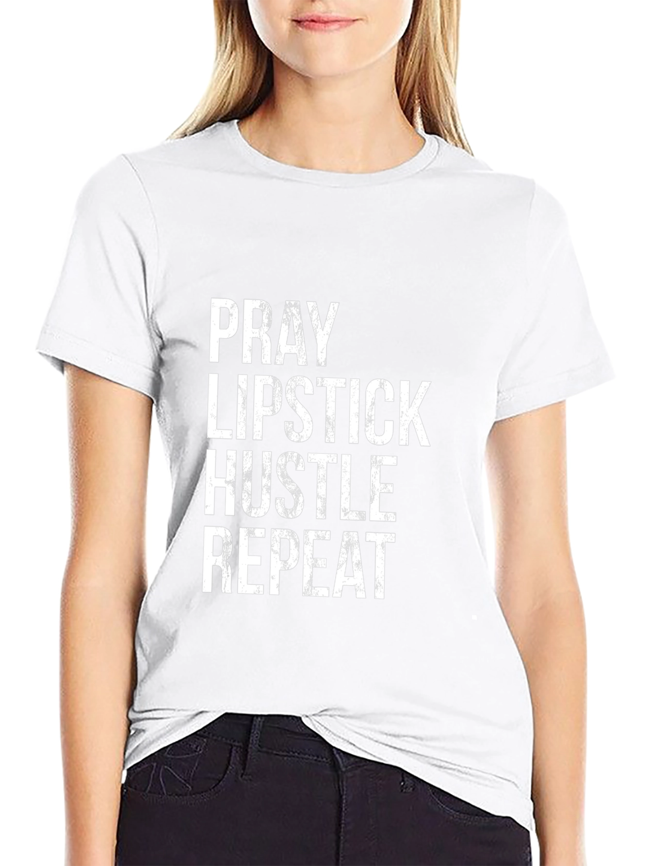 Pray Lipstick Hustle Repeat Black T-Shirt