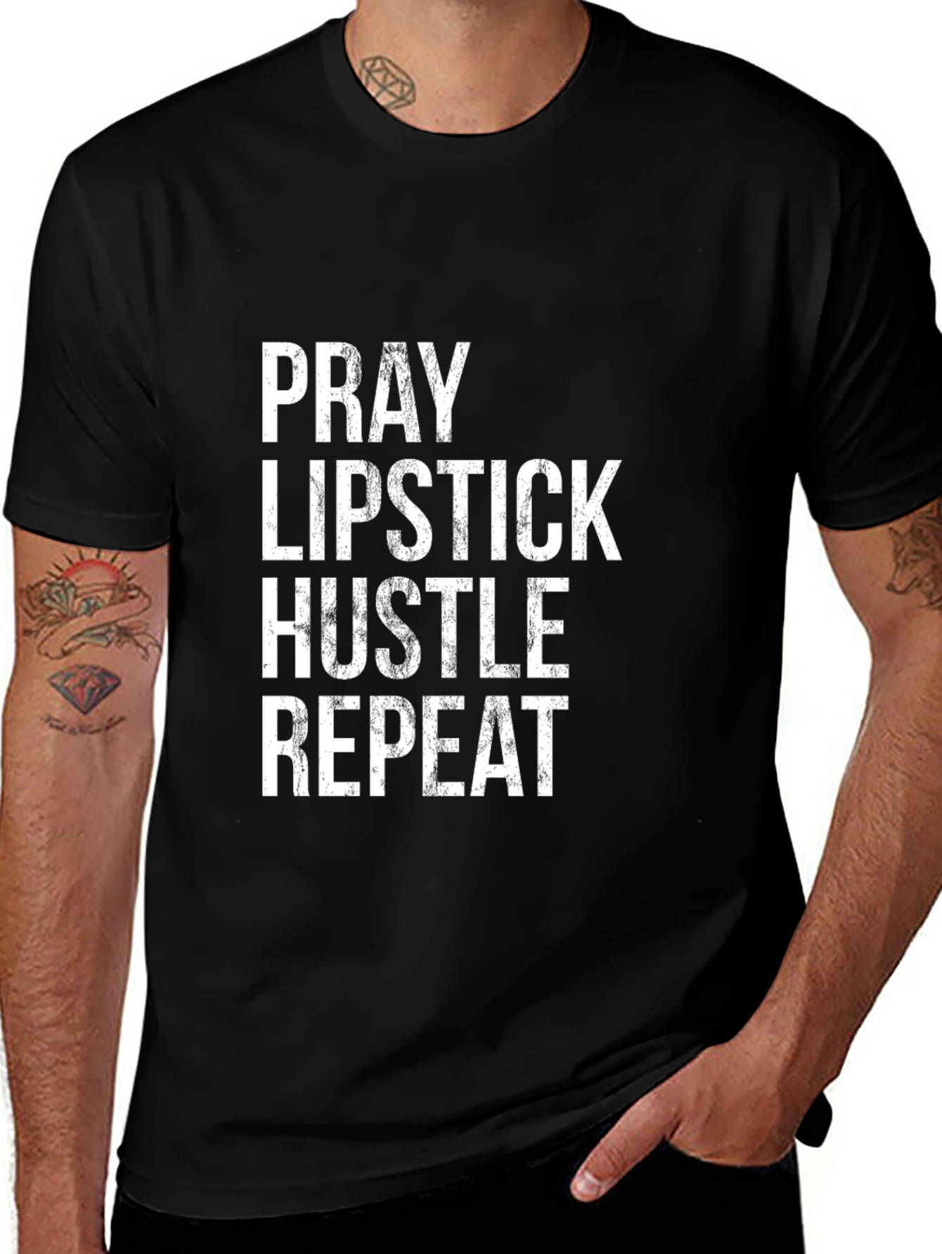 Pray Lipstick Hustle Repeat Black T-Shirt