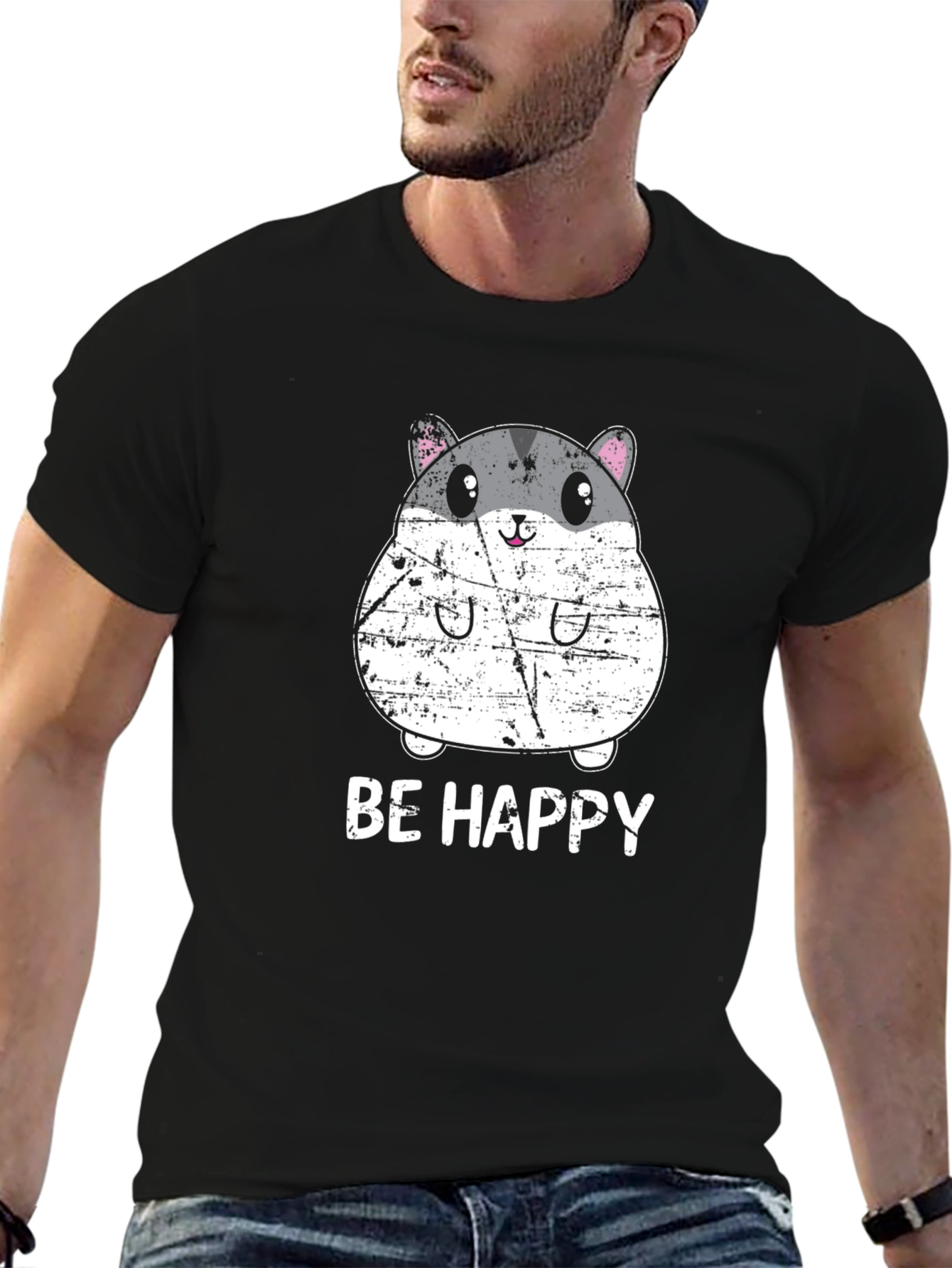 Be Happy Hamster Graphic Tee - Cute Animal T-Shirt
