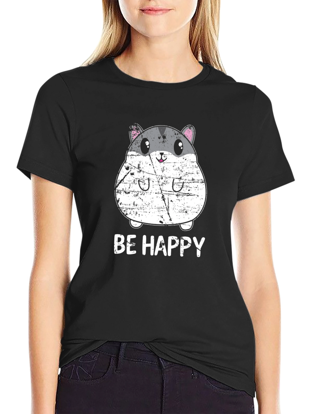 Be Happy Hamster Graphic Tee - Cute Animal T-Shirt