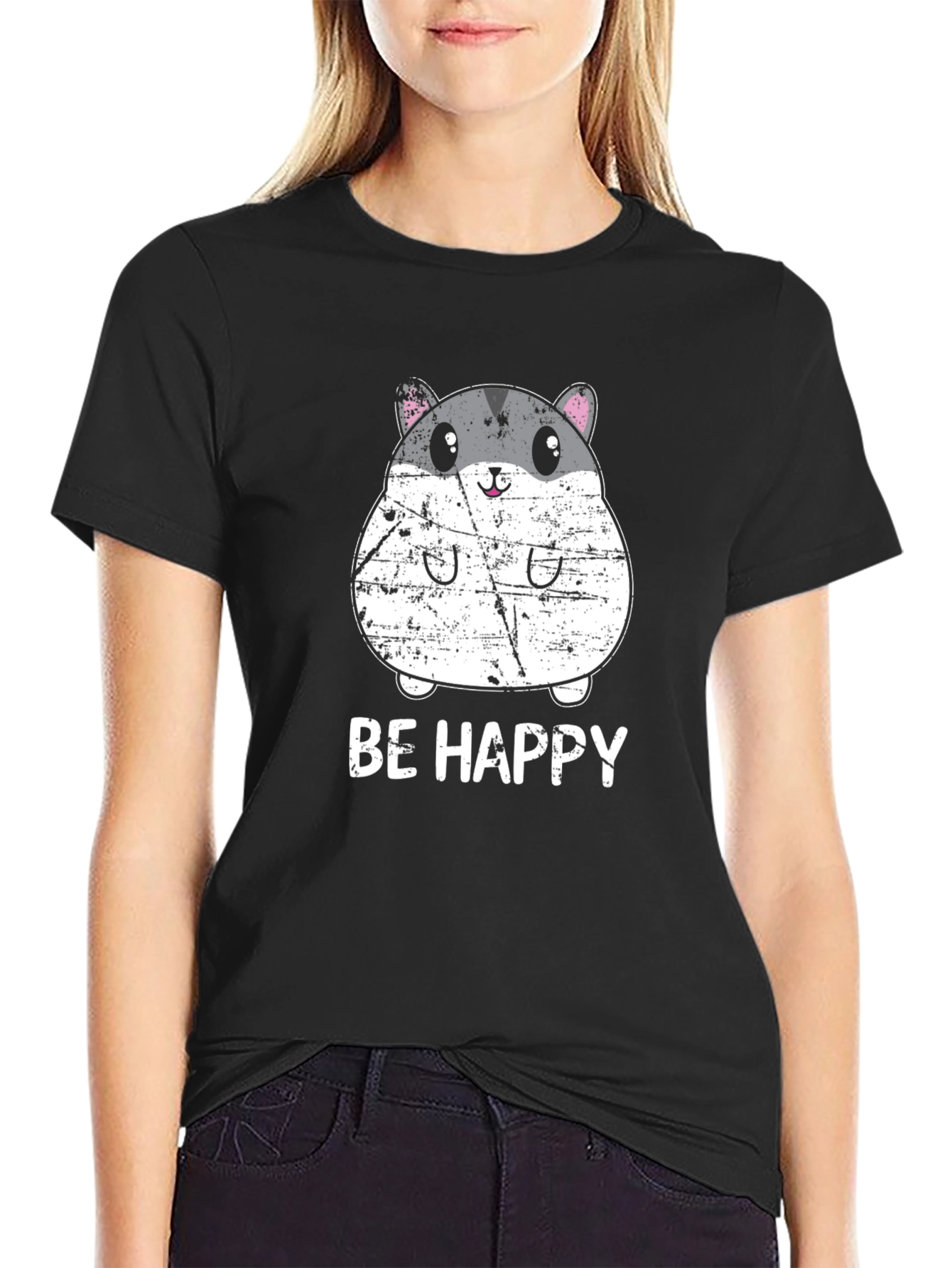 Be Happy Hamster Graphic Tee - Cute Animal T-Shirt
