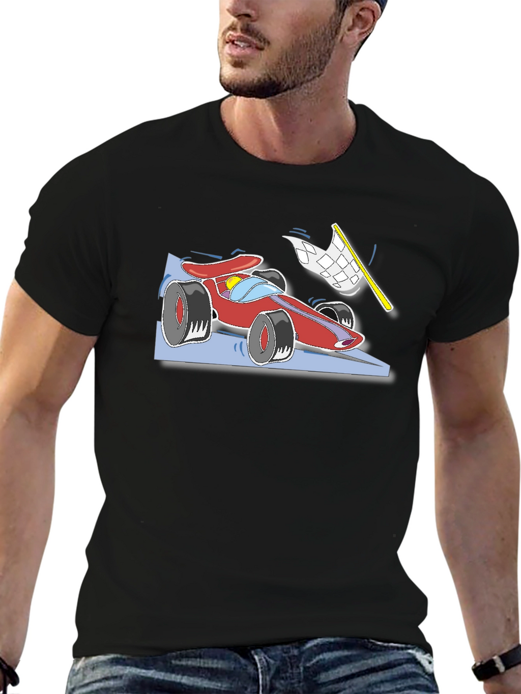 Racing Car Graphic T-Shirt - Black Cotton Tee