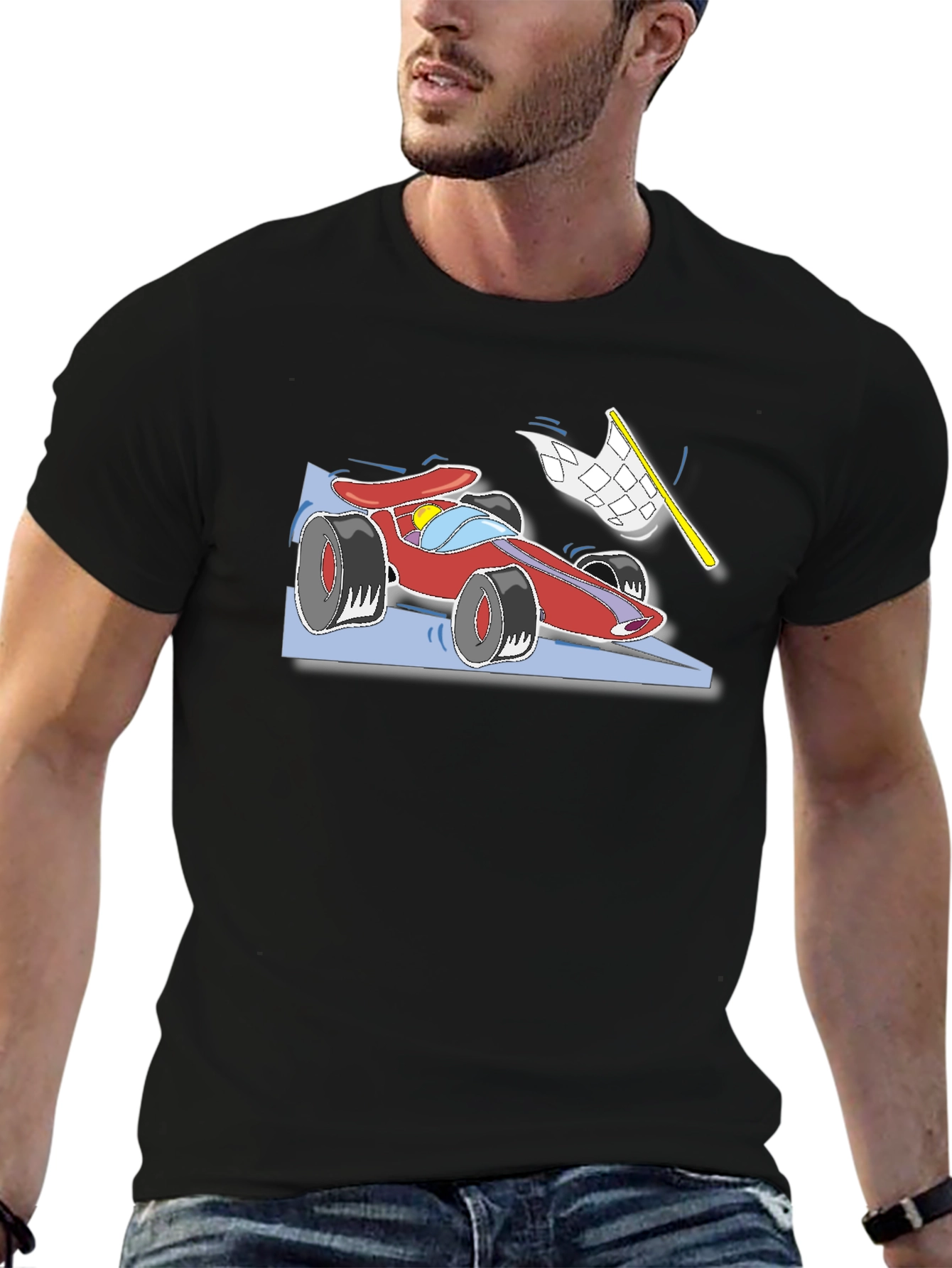 Racing Car Graphic T-Shirt - Black Cotton Tee