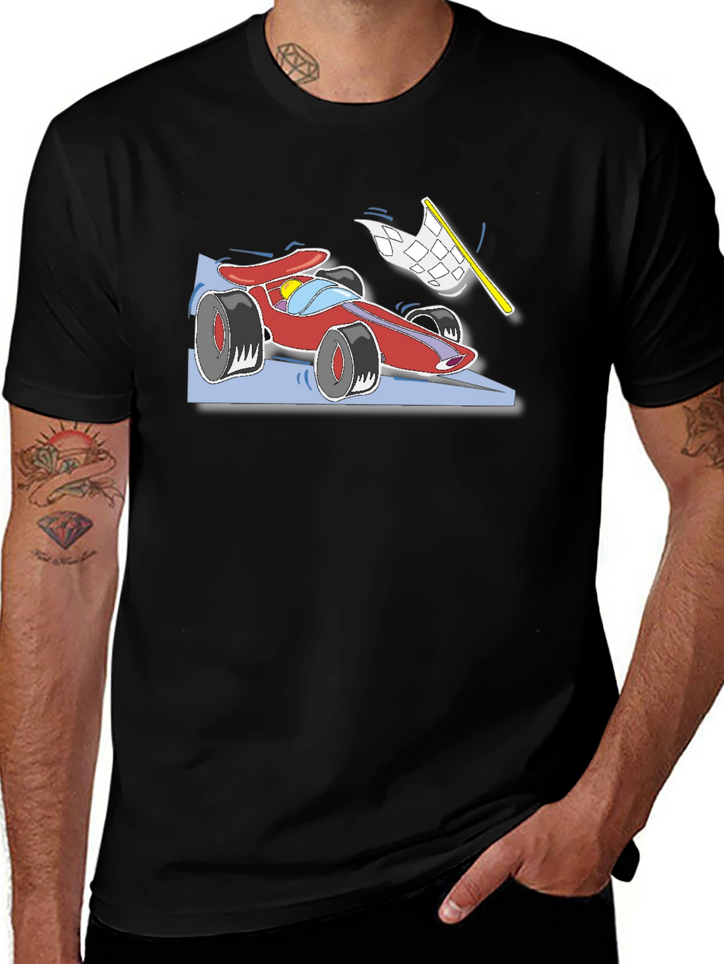 Racing Car Graphic T-Shirt - Black Cotton Tee