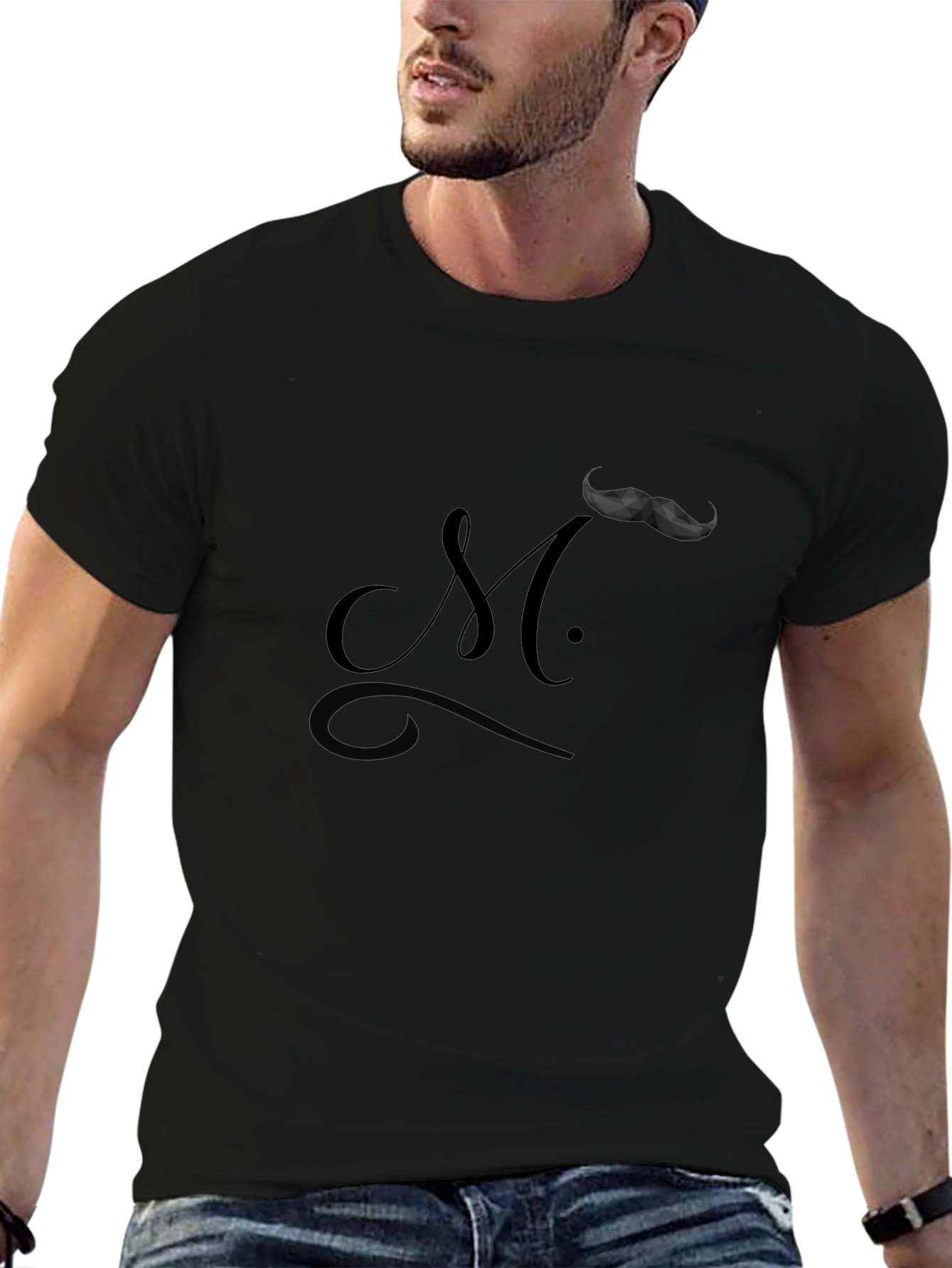 Moustache Initial T-Shirt - Modern Style