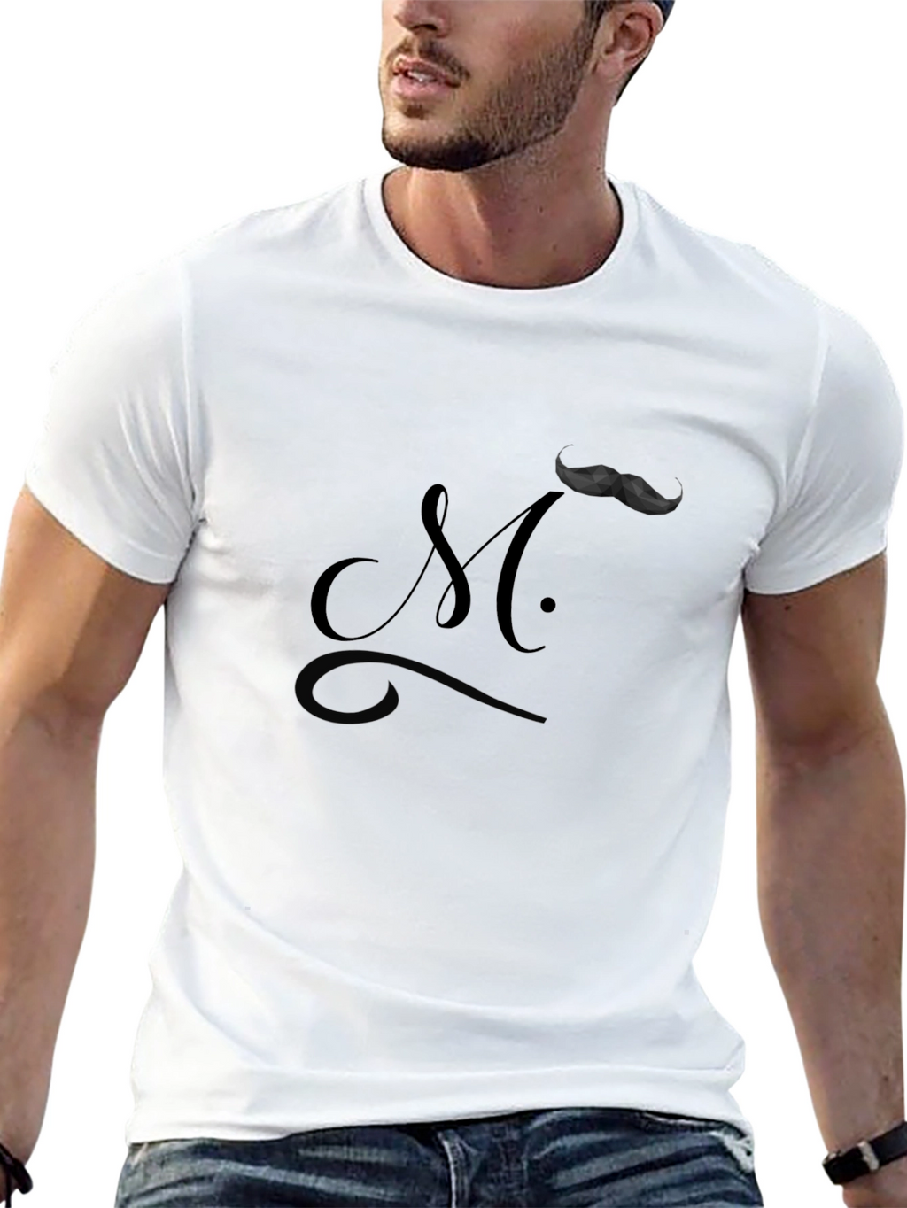 Moustache Initial T-Shirt - Modern Style