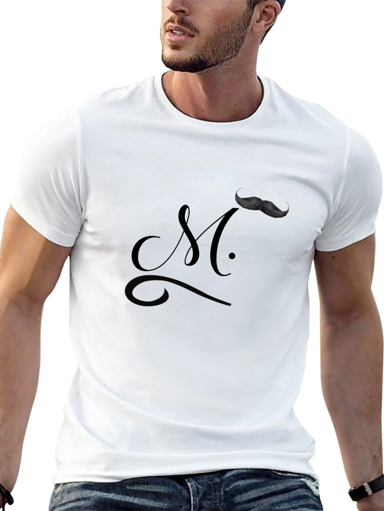 Moustache Initial T-Shirt - Modern Style