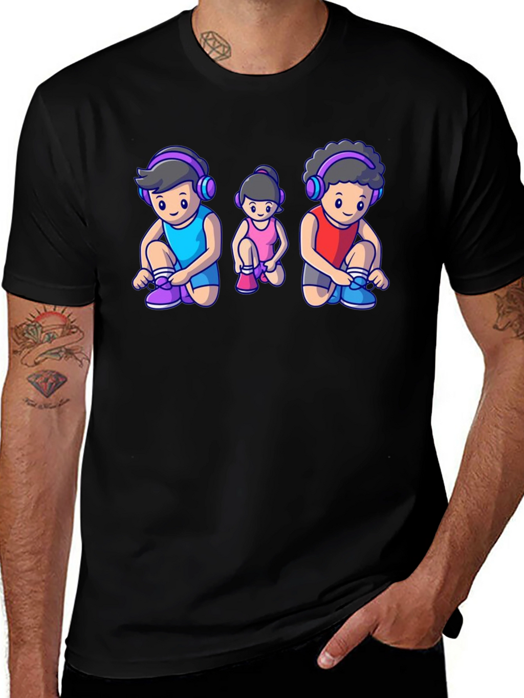 Cartoon Family Black T-Shirt