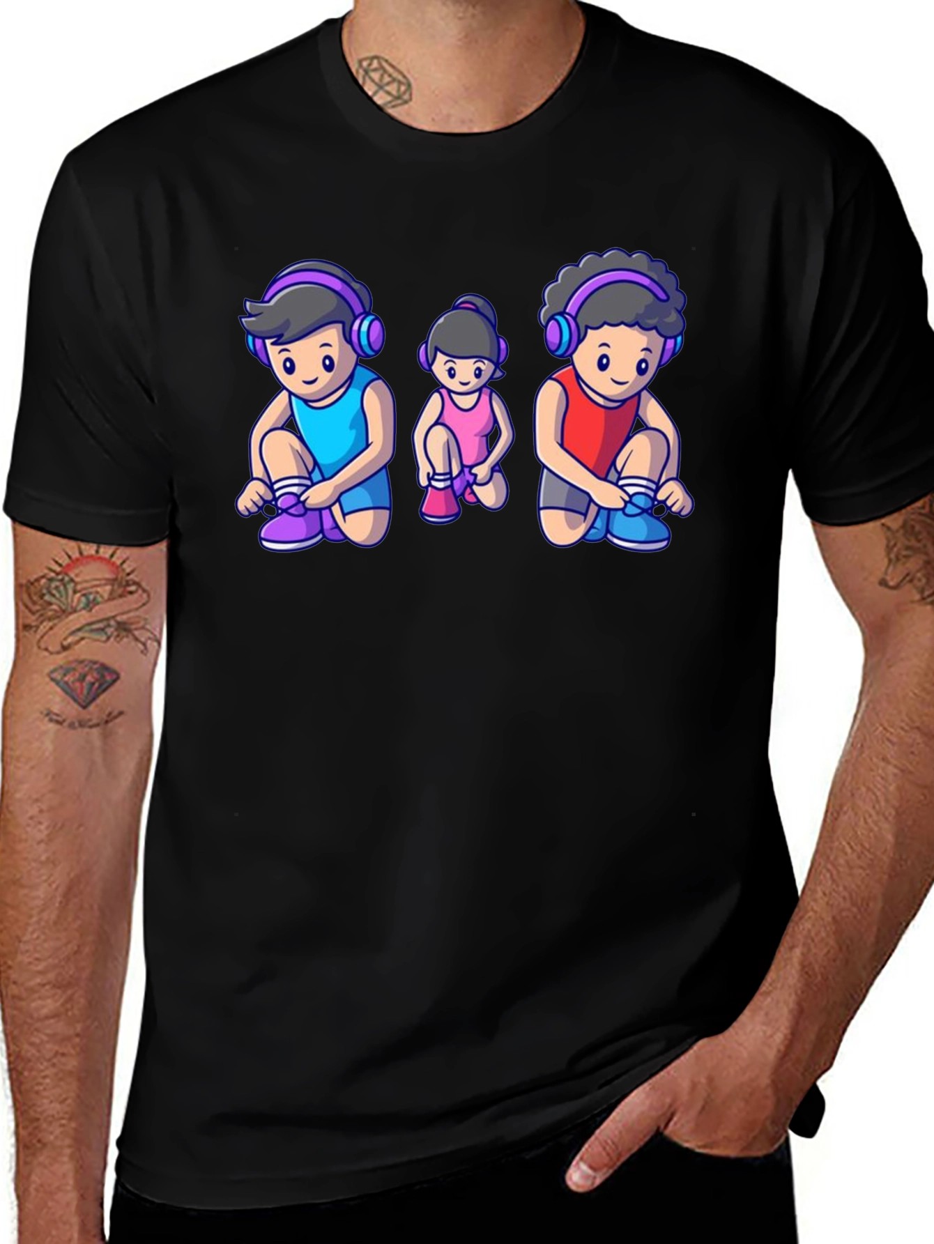 Cartoon Family Black T-Shirt
