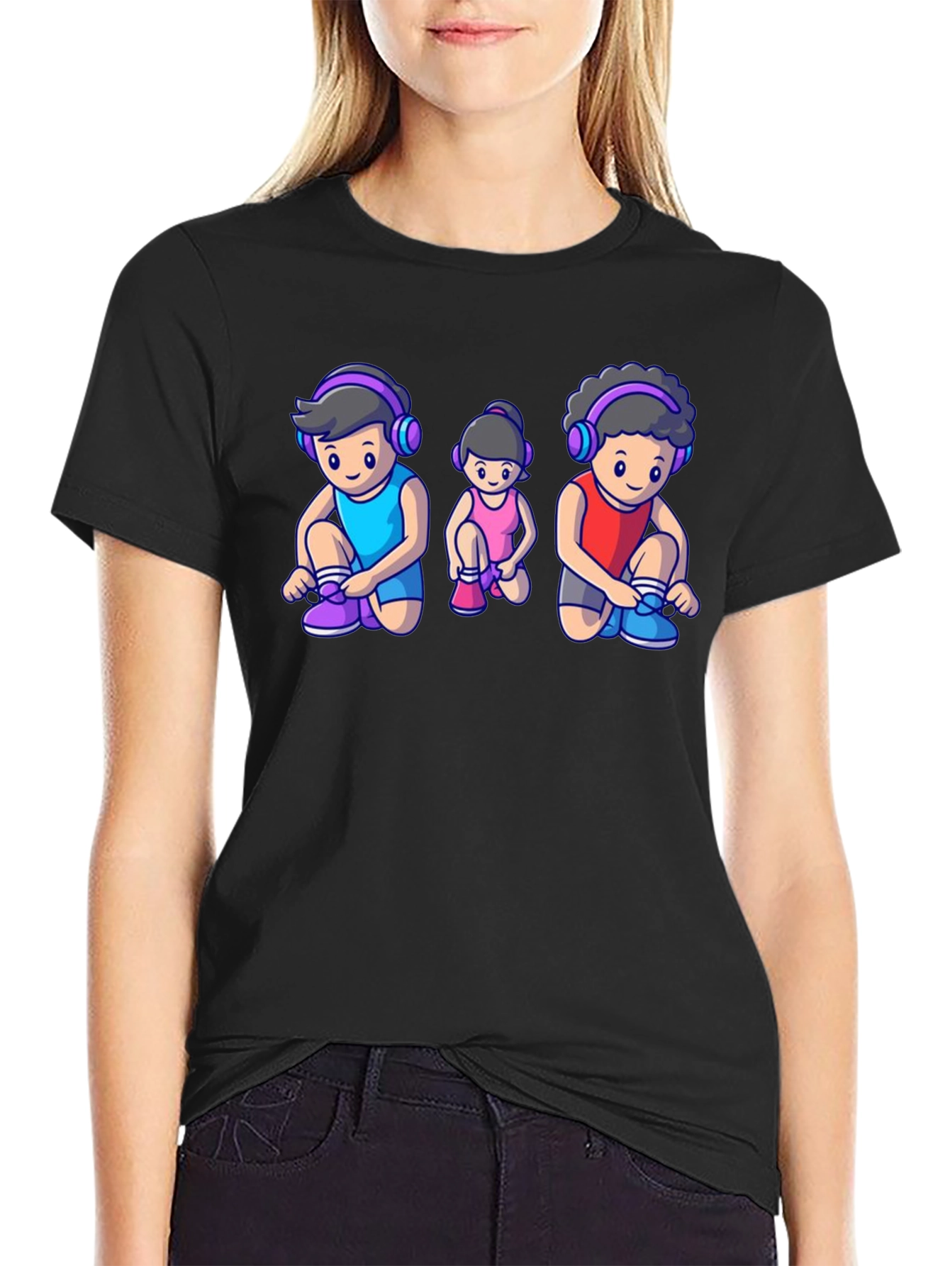 Cartoon Family Black T-Shirt