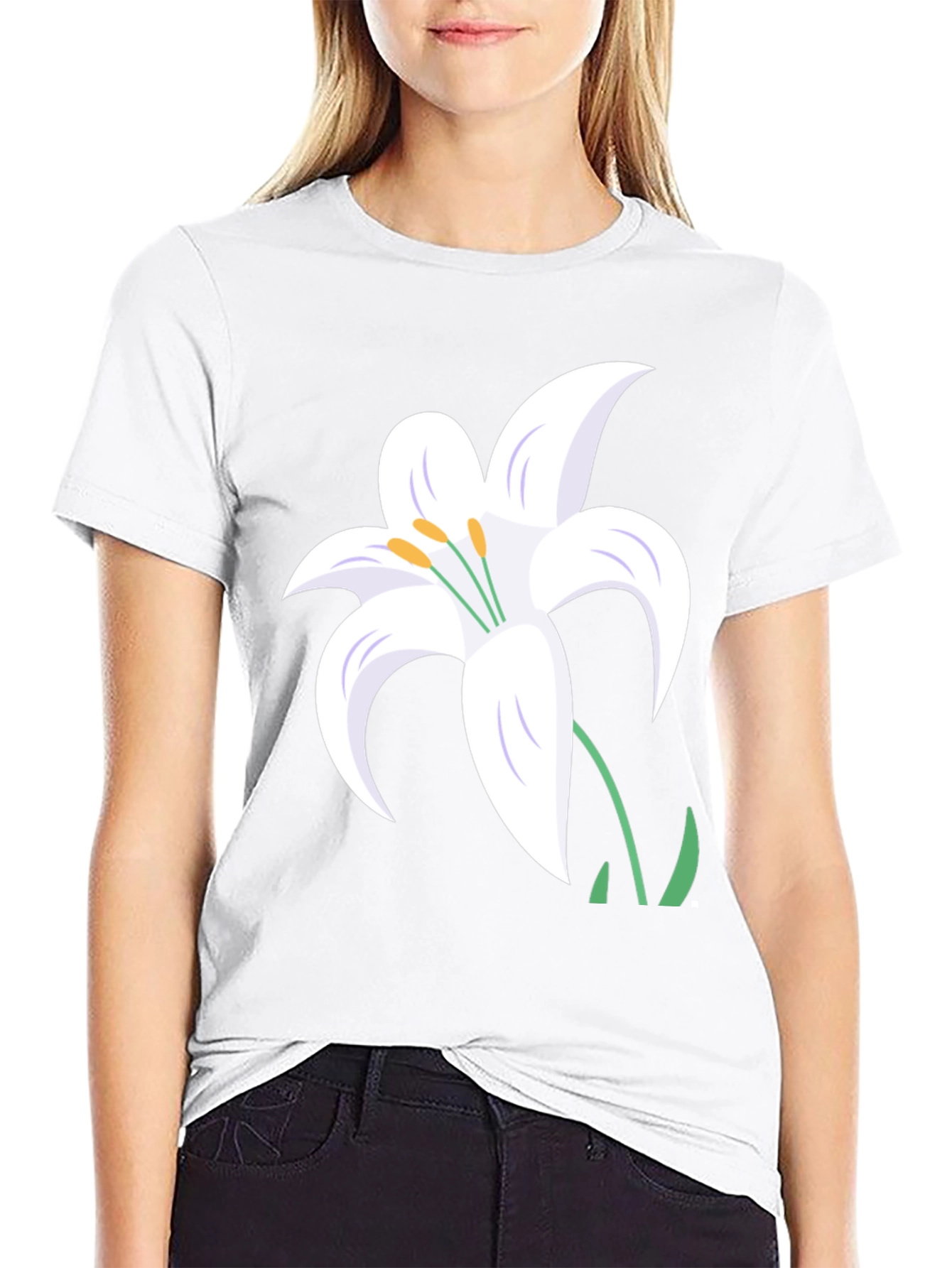 White Lily Graphic Tee - Stylish Black T-Shirt