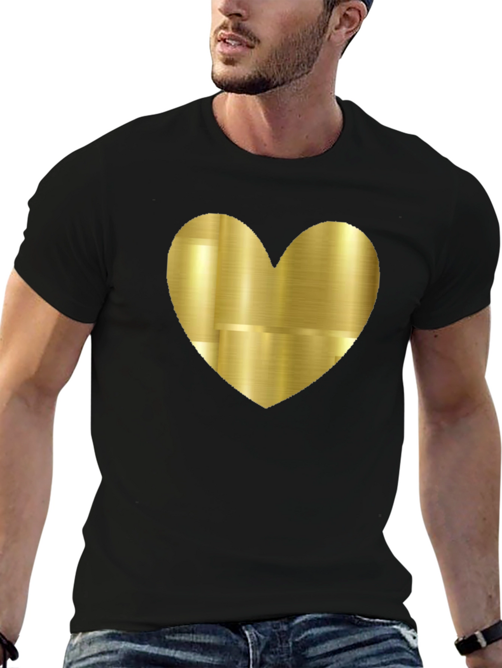 Gold Heart Graphic Black Tee