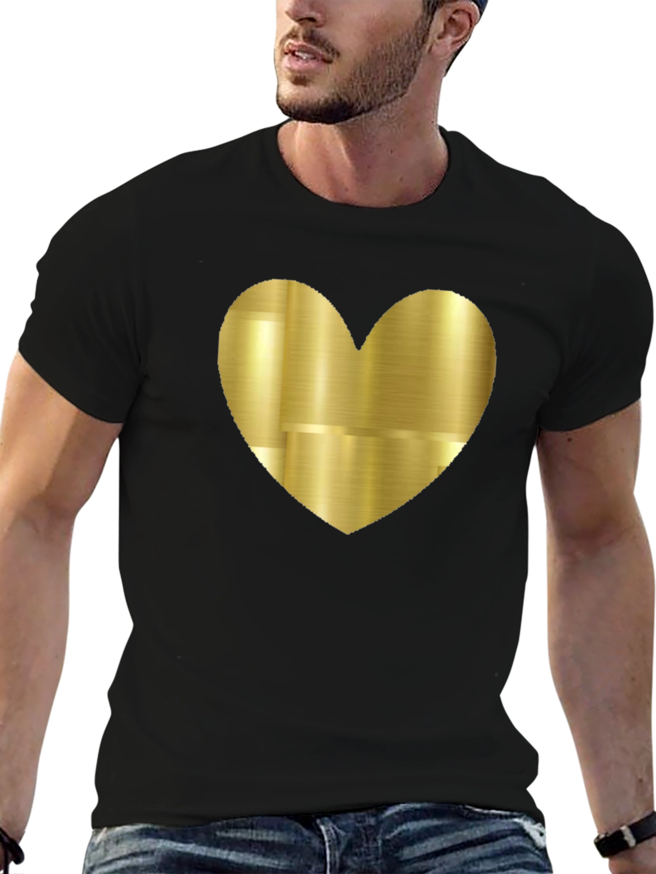 Gold Heart Graphic Black Tee
