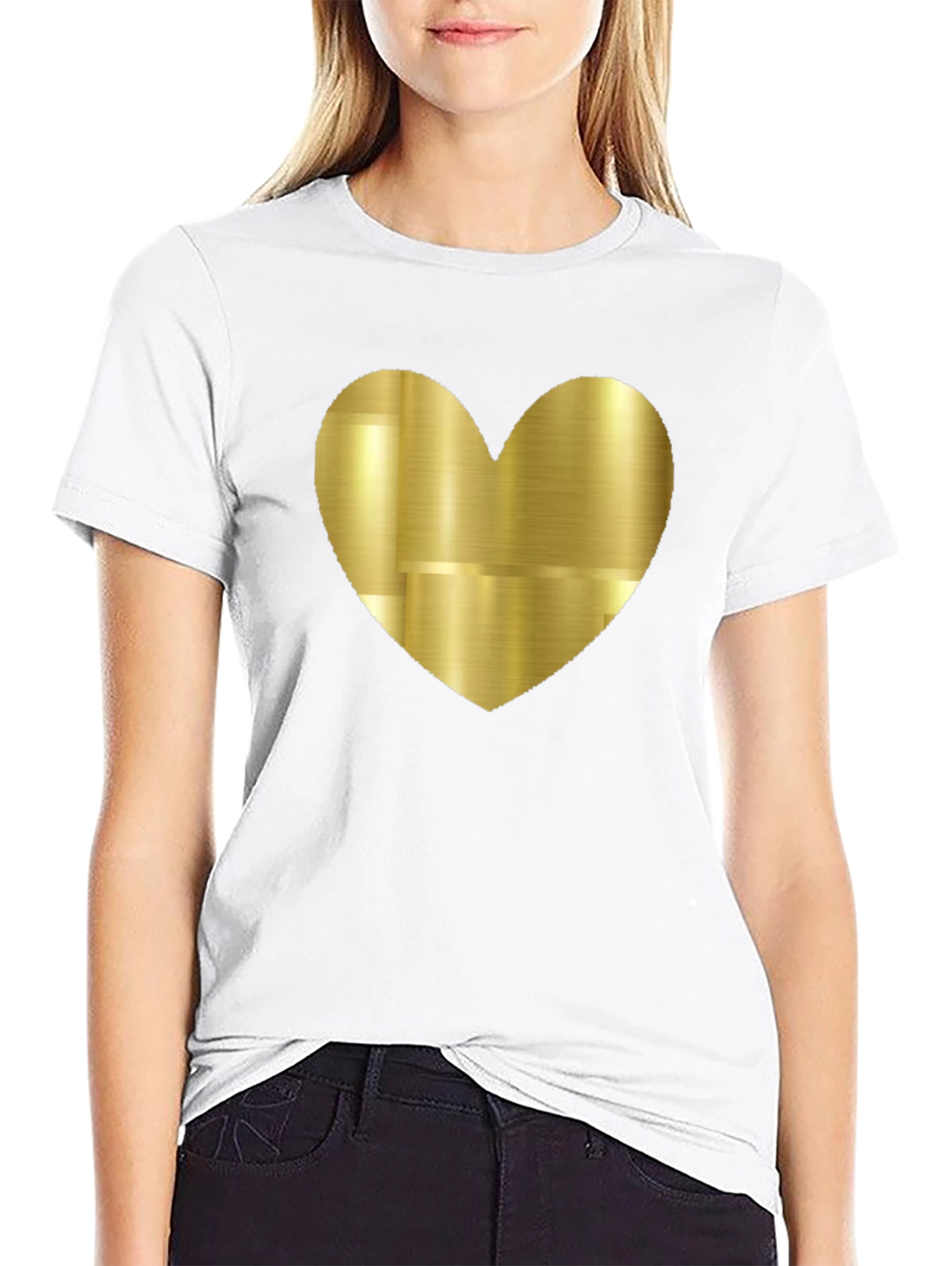 Gold Heart Graphic Black Tee