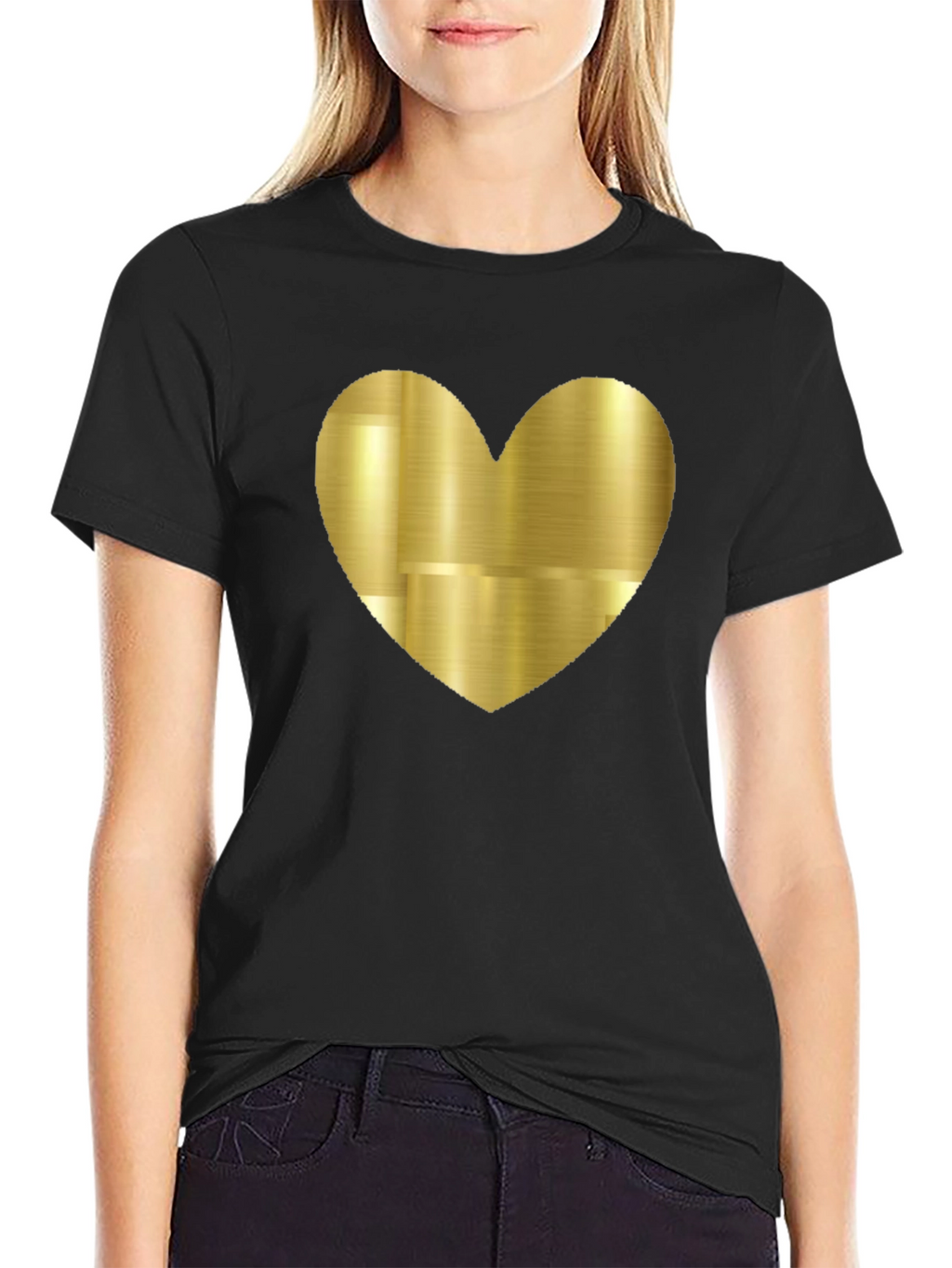 Gold Heart Graphic Black Tee