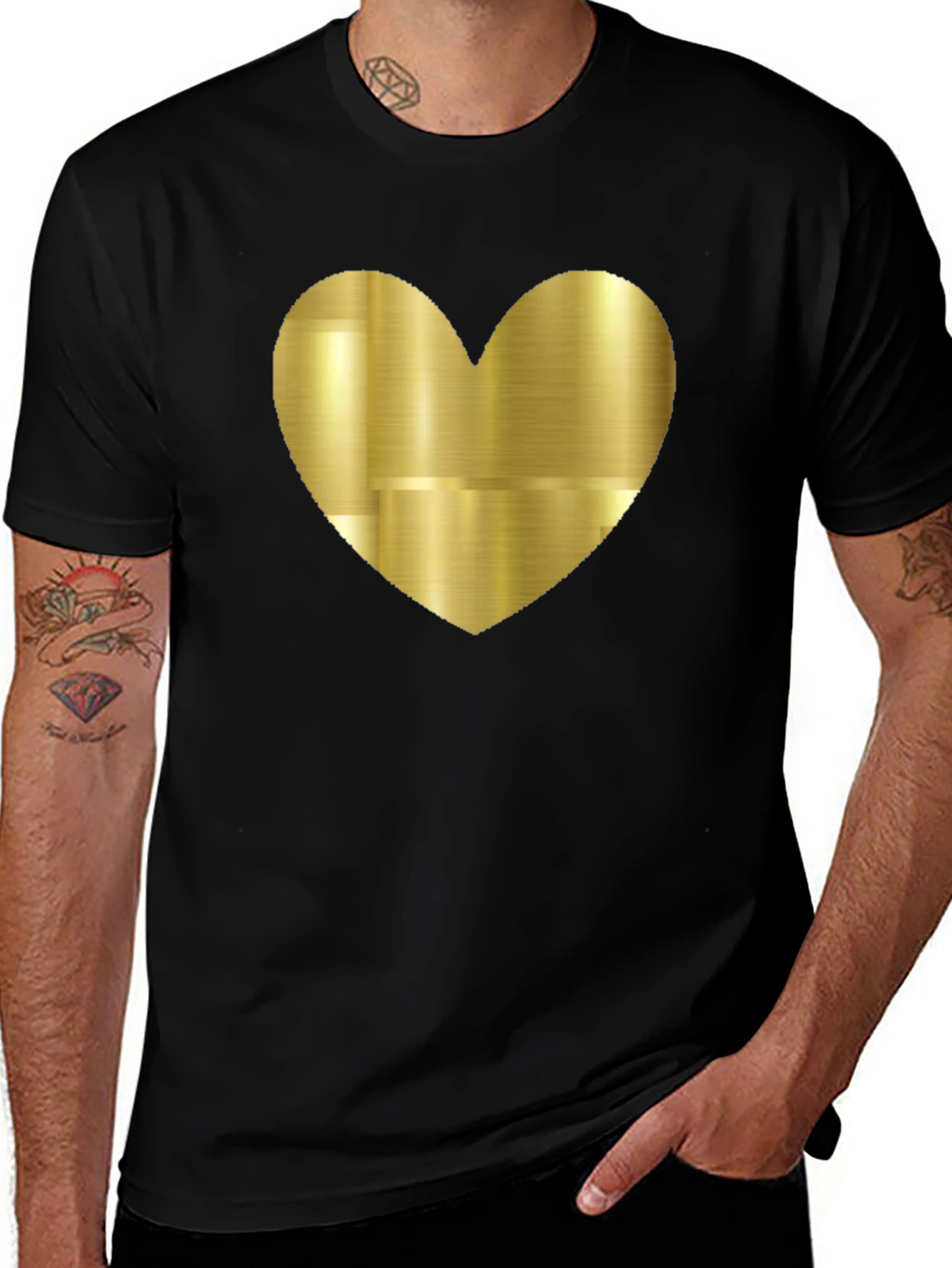 Gold Heart Graphic Black Tee