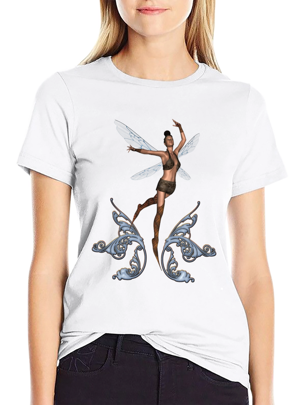 Fantasy Fairy Graphic Tee - Black Cotton T-Shirt