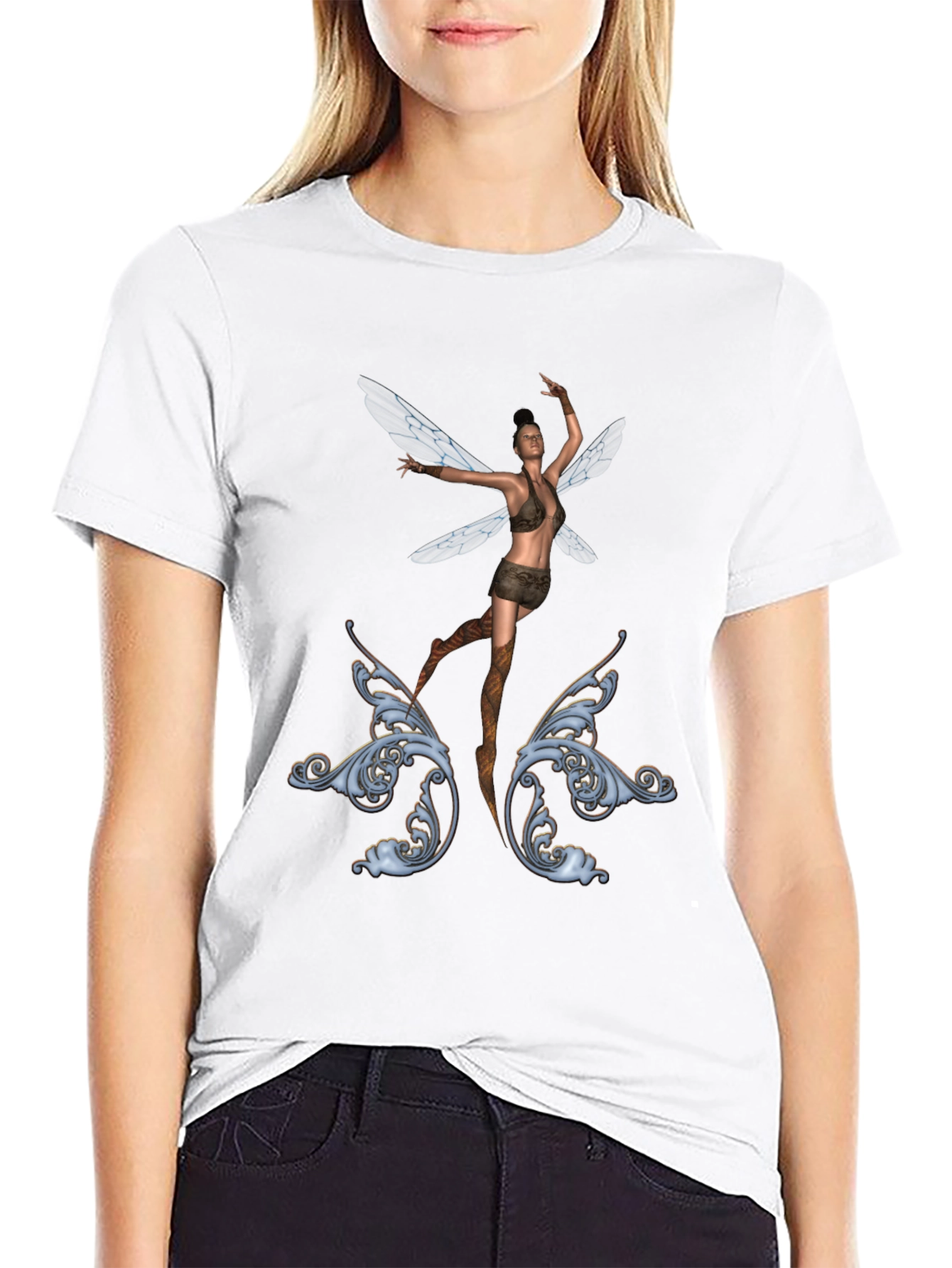 Fantasy Fairy Graphic Tee - Black Cotton T-Shirt