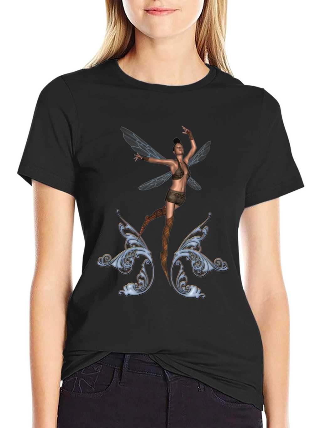 Fantasy Fairy Graphic Tee - Black Cotton T-Shirt