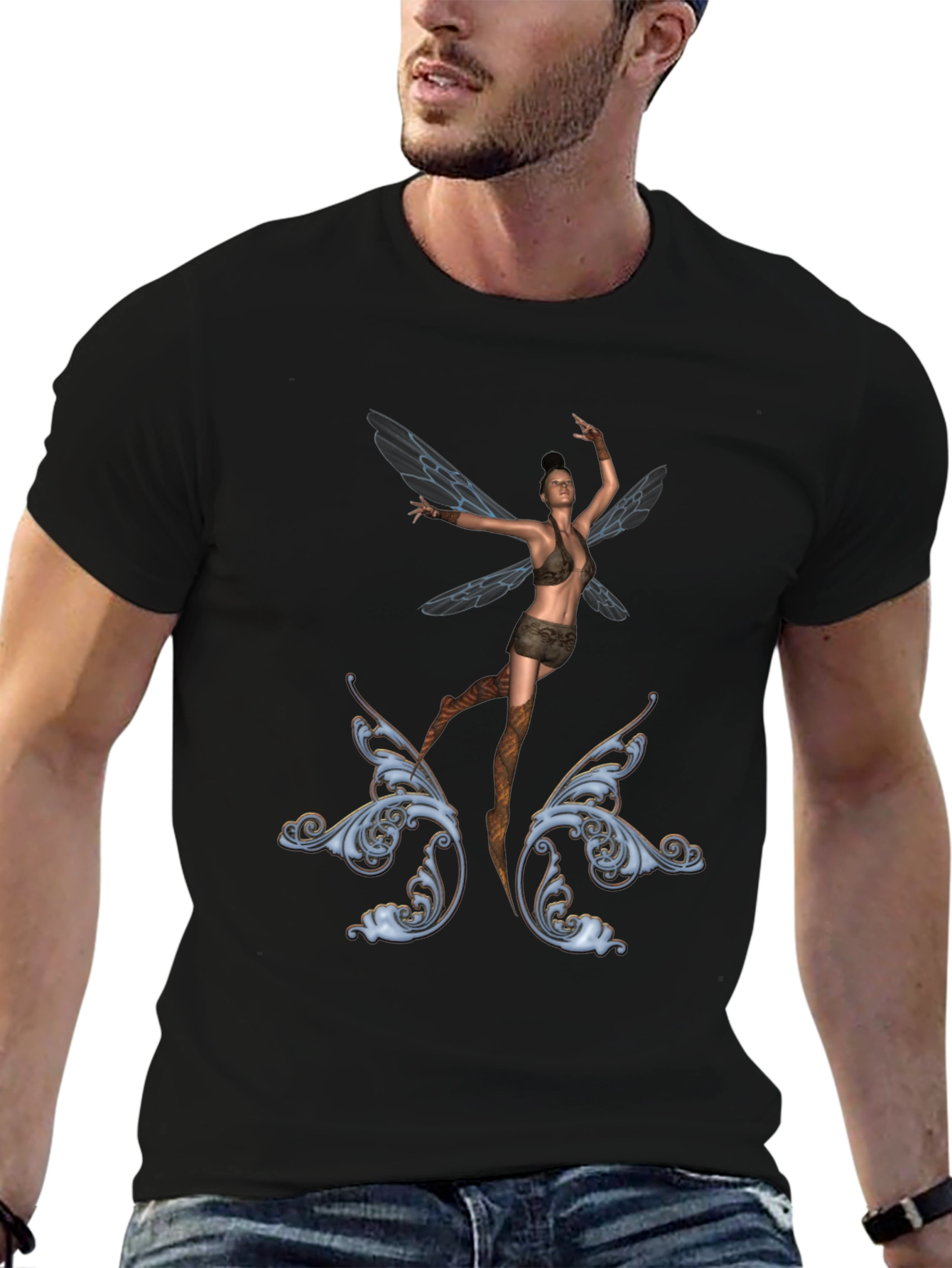 Fantasy Fairy Graphic Tee - Black Cotton T-Shirt