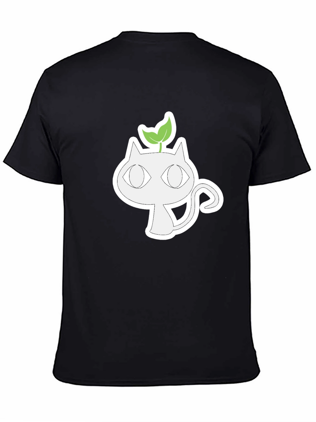 Whimsical Cat with Sprout Graphic Tee - Black
