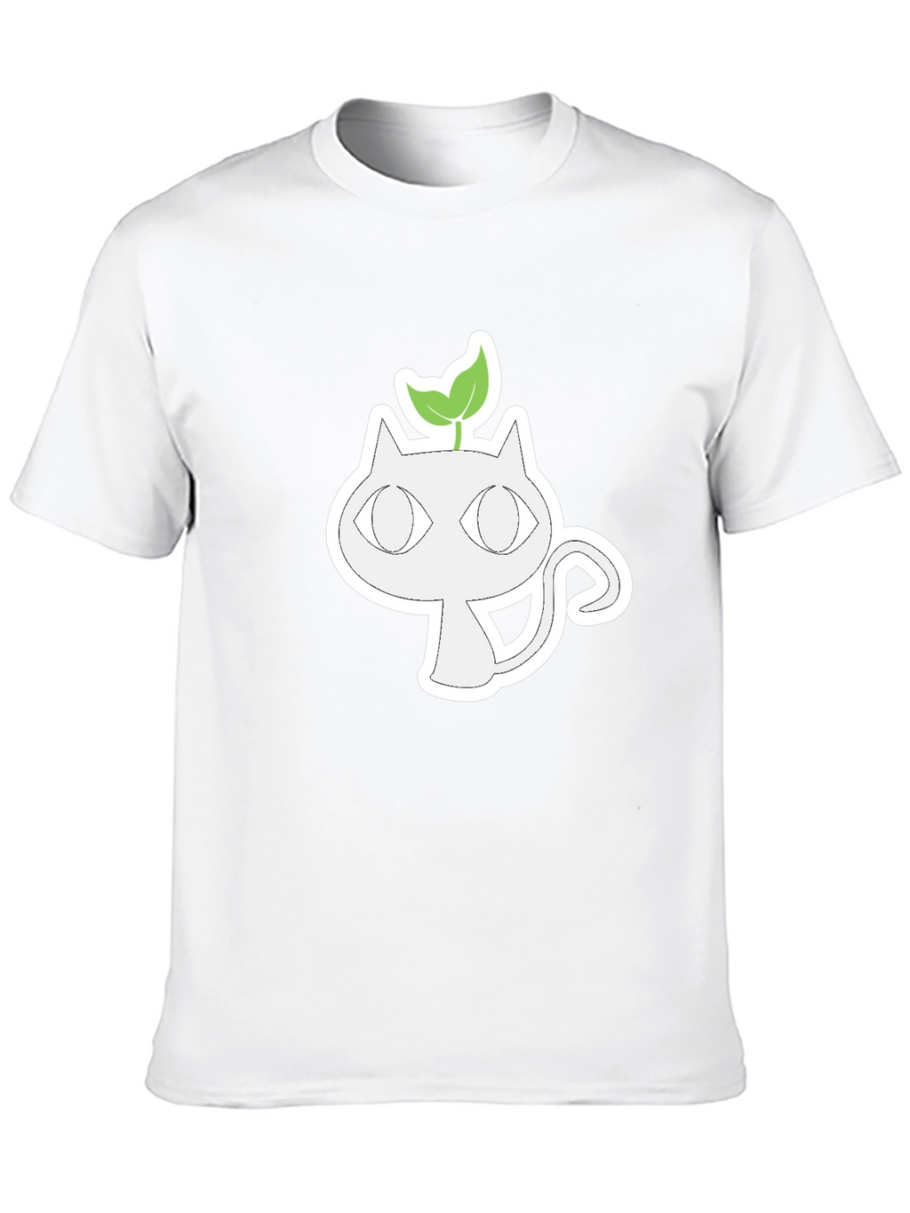 Whimsical Cat with Sprout Graphic Tee - Black