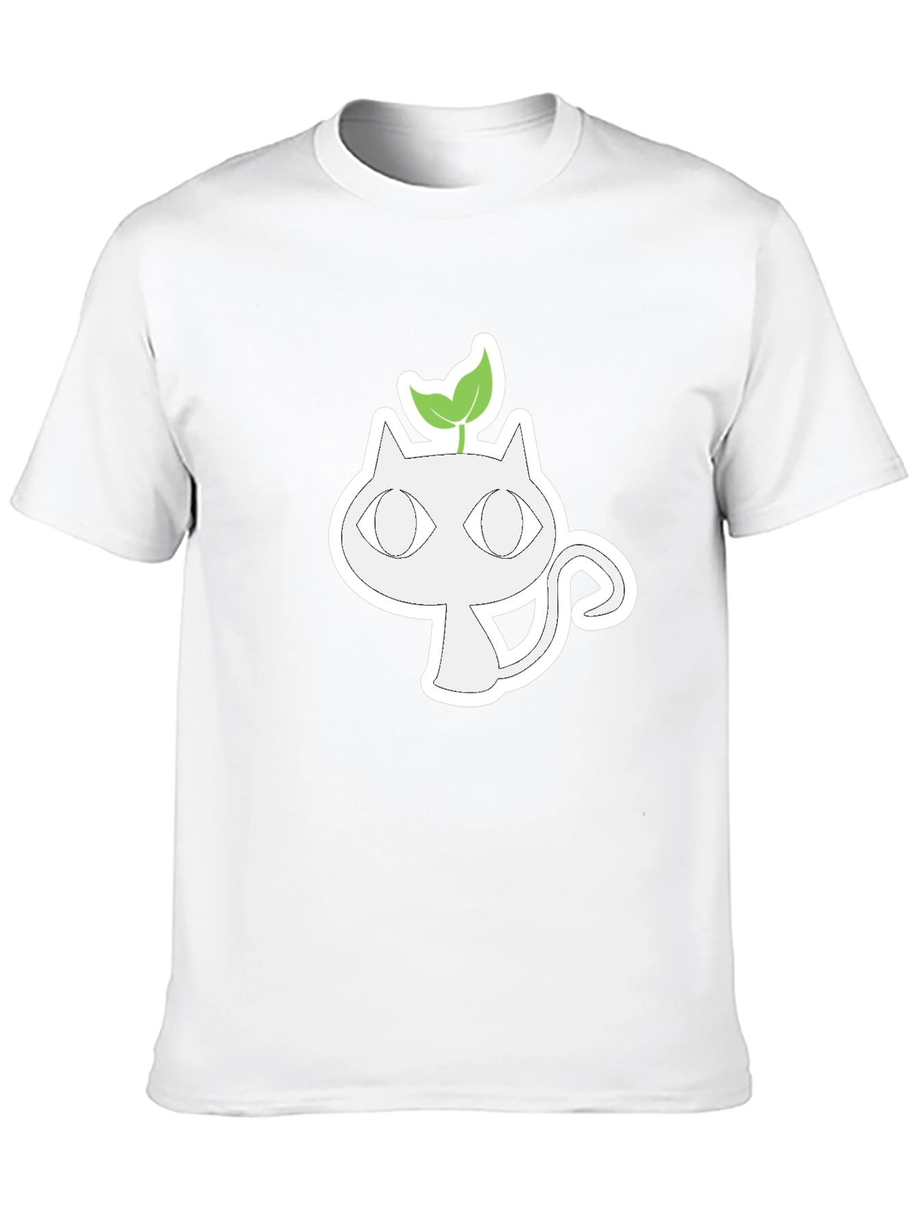 Whimsical Cat with Sprout Graphic Tee - Black