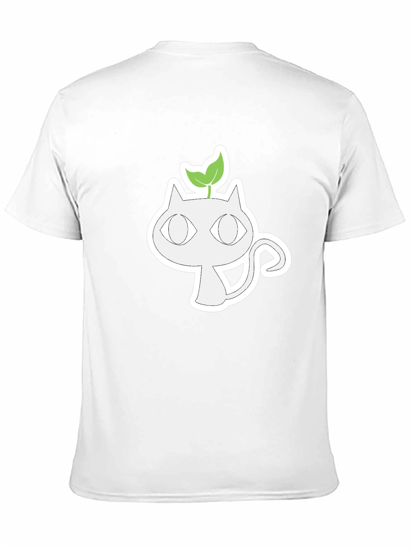 Whimsical Cat with Sprout Graphic Tee - Black
