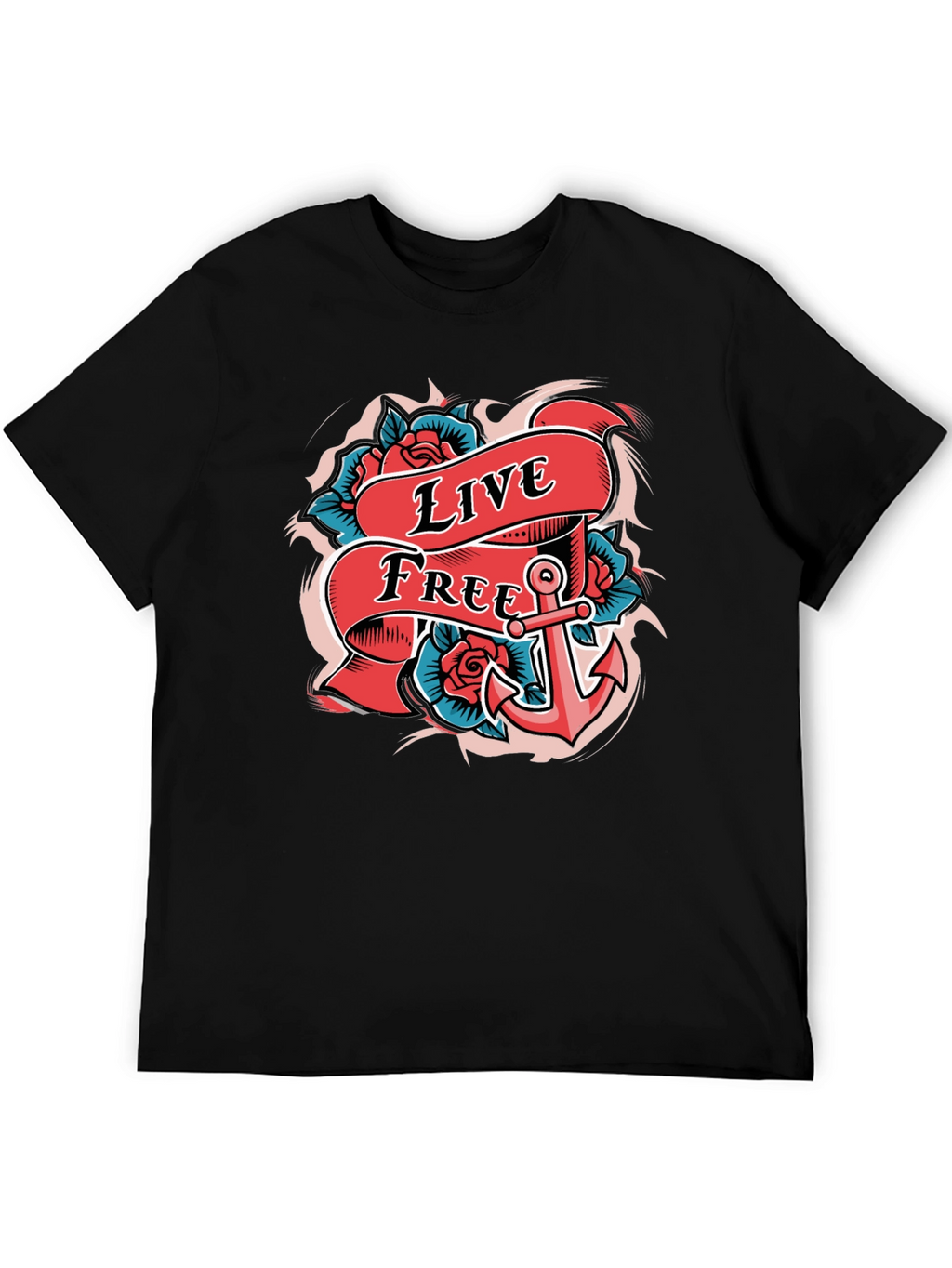Live Free Anchor Tattoo Graphic T-Shirt