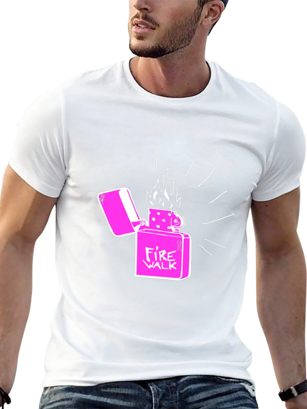 Fire Walk Lighter Graphic T-Shirt - Casual Cotton Tee