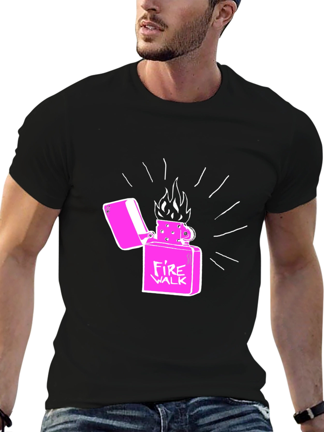 Fire Walk Lighter Graphic T-Shirt - Casual Cotton Tee