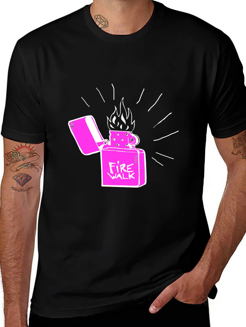Fire Walk Lighter Graphic T-Shirt - Casual Cotton Tee