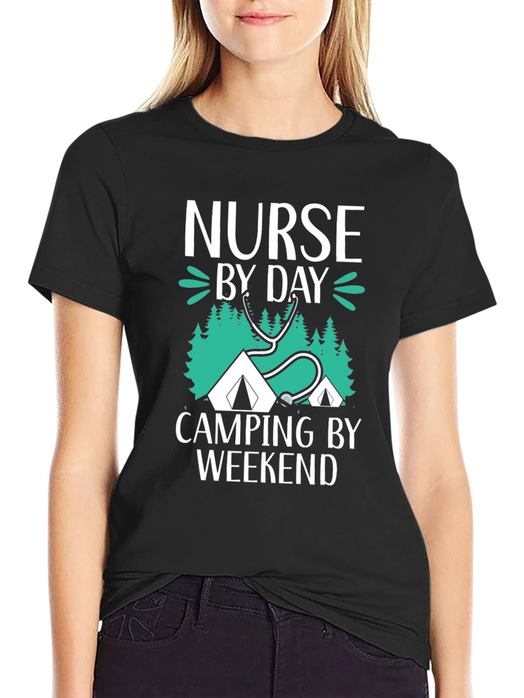 Nurse Camping Graphic T-Shirt - Black