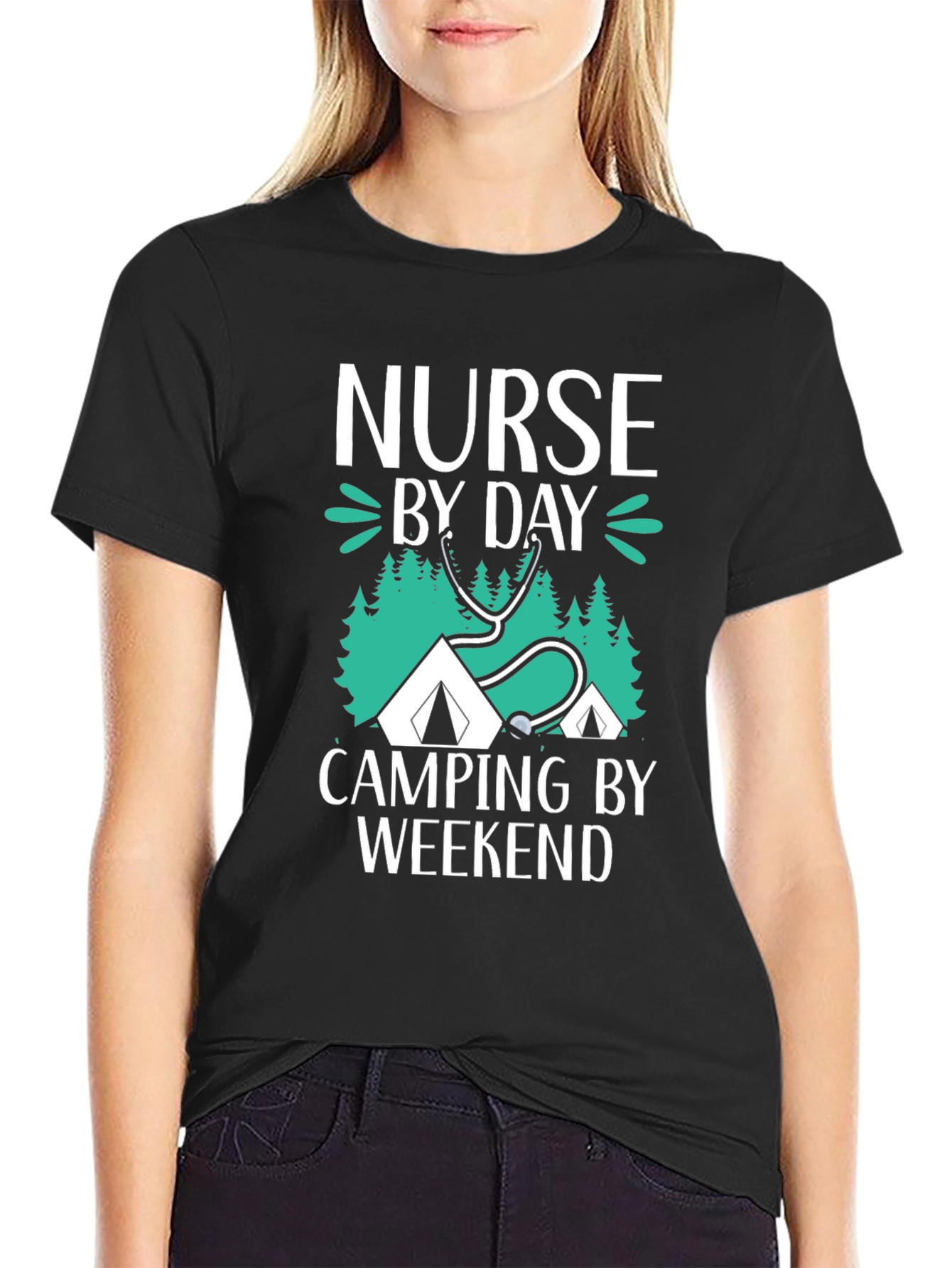 Nurse Camping Graphic T-Shirt - Black