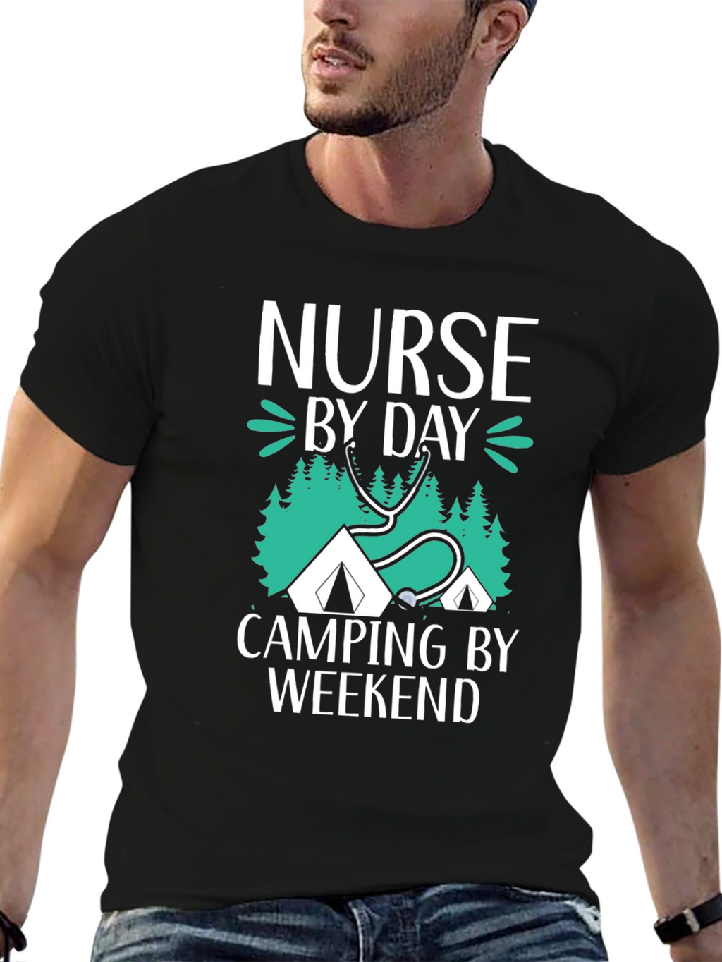 Nurse Camping Graphic T-Shirt - Black