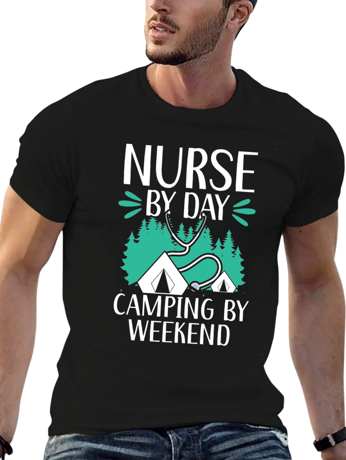 Nurse Camping Graphic T-Shirt - Black