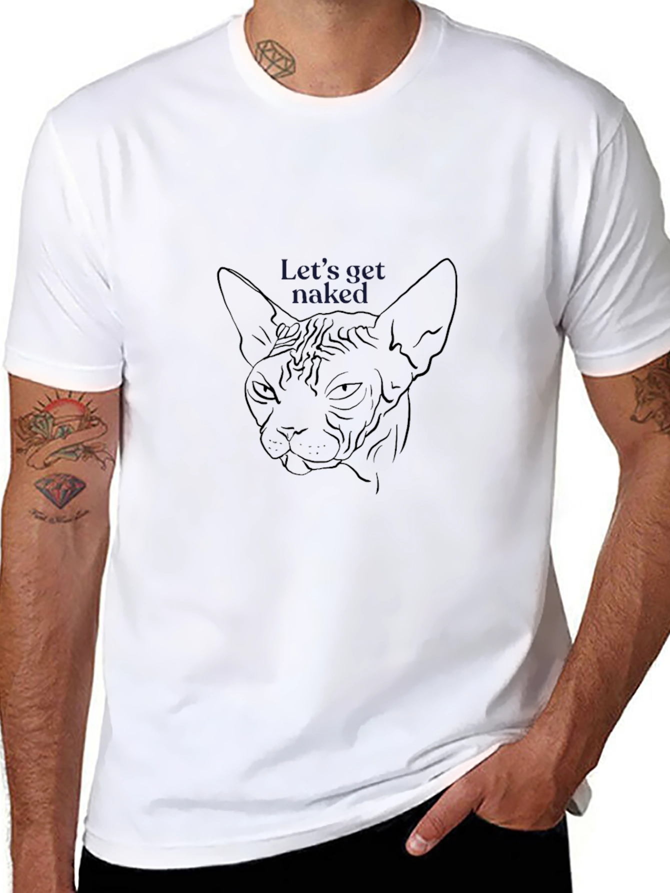 Sphynx Cat Line Art T-Shirt - Lets Get Naked