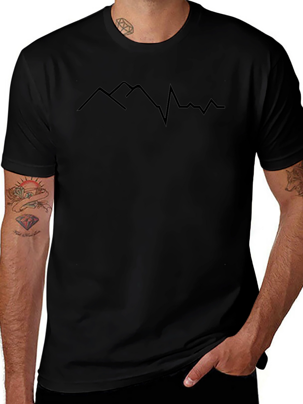 Mountain Heartbeat Graphic Tee - Black Casual T-Shirt