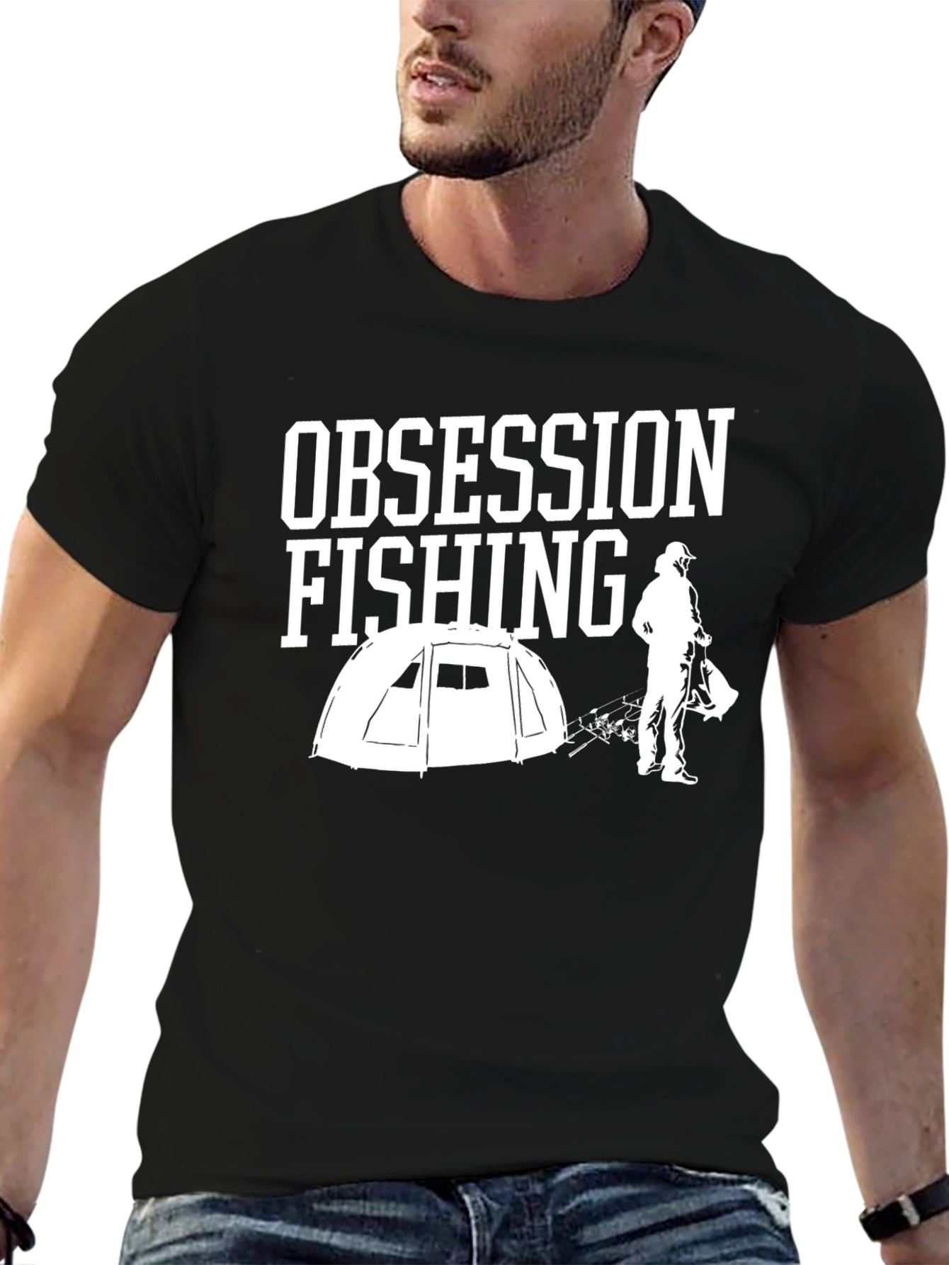 Obsession Fishing Graphic Tee - Mens Black Cotton T-Shirt