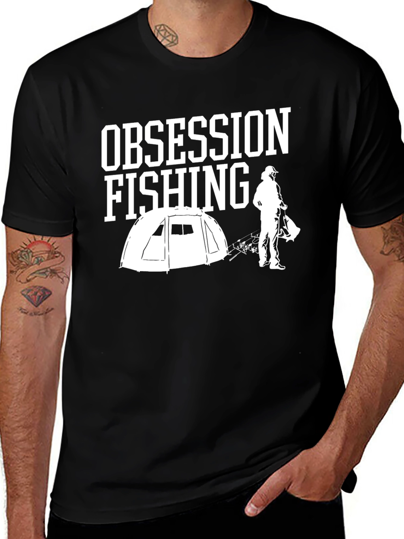 Obsession Fishing Graphic Tee - Mens Black Cotton T-Shirt