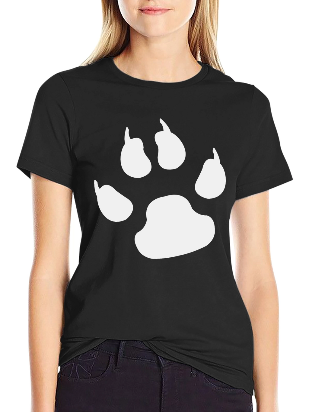 Black T-Shirt with White Paw Print