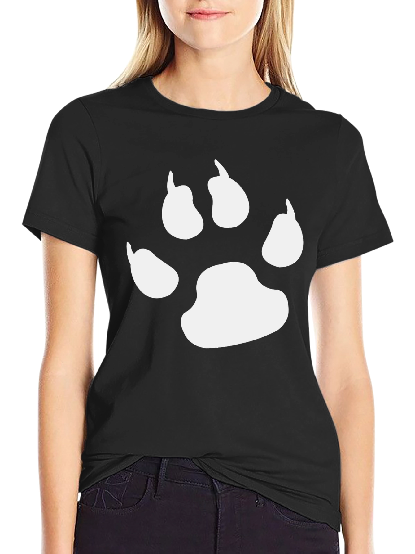 Black T-Shirt with White Paw Print