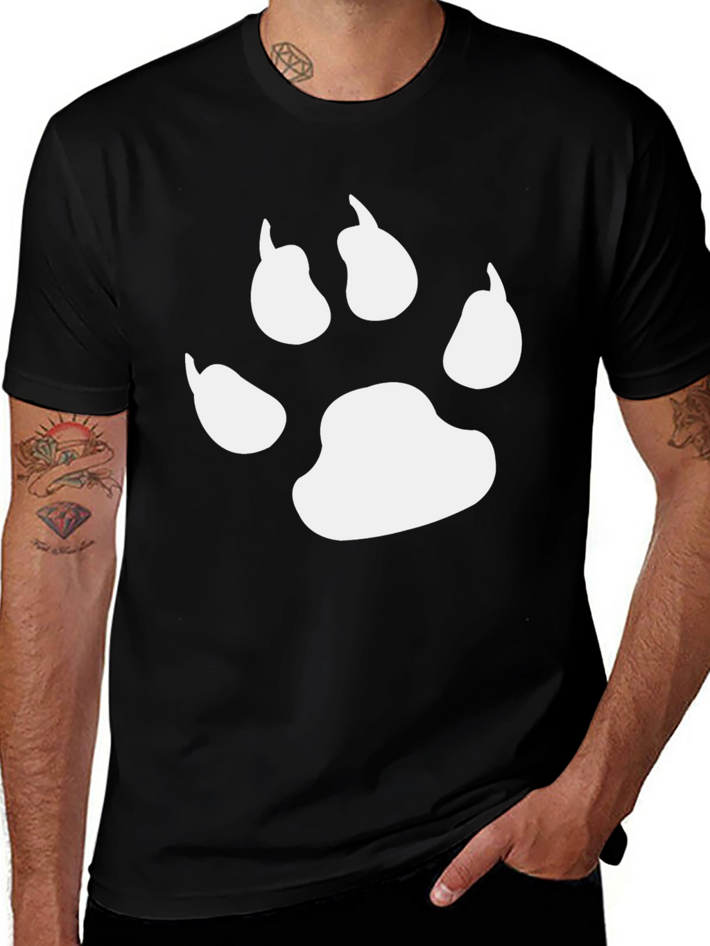 Black T-Shirt with White Paw Print