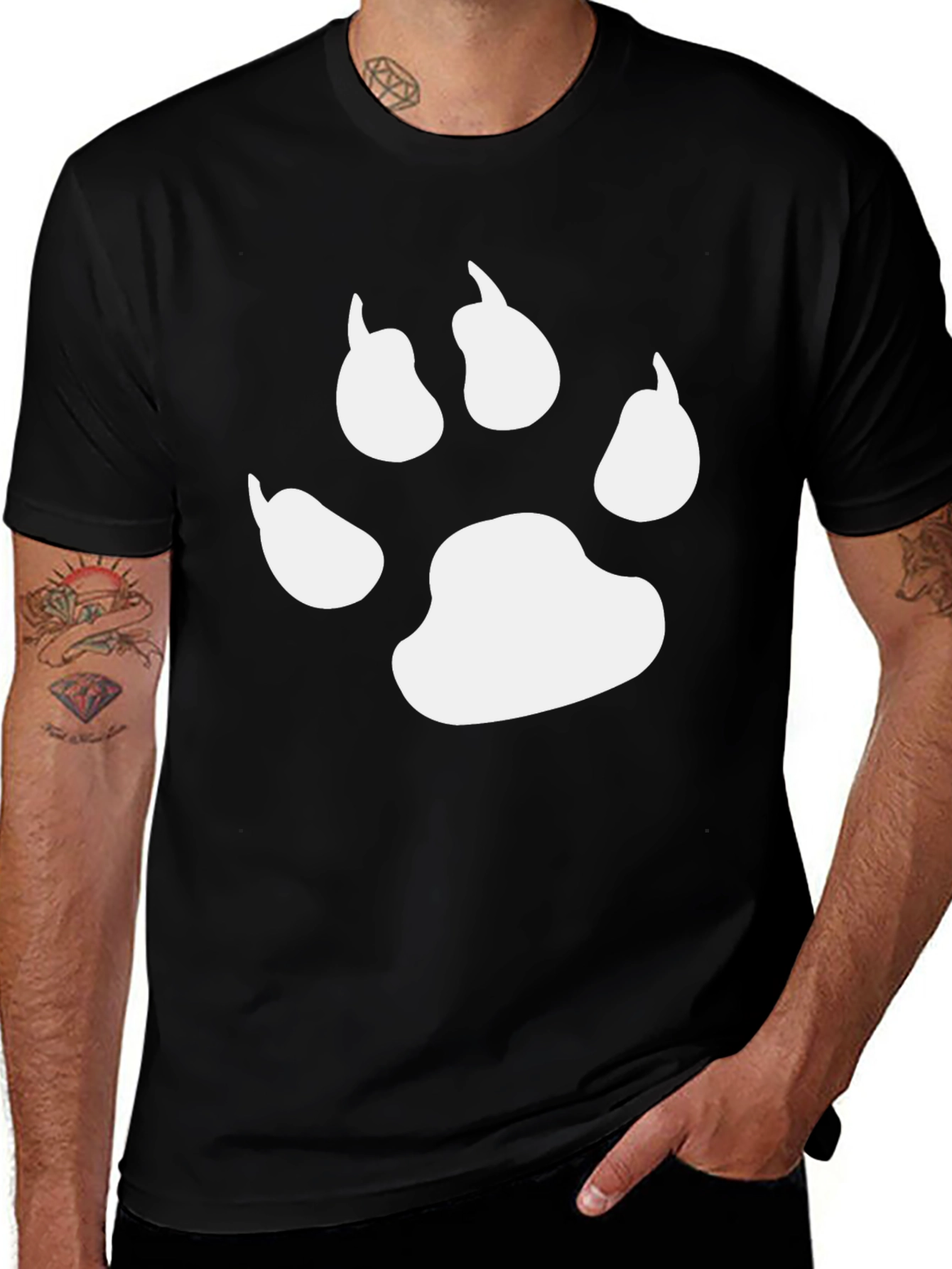 Black T-Shirt with White Paw Print