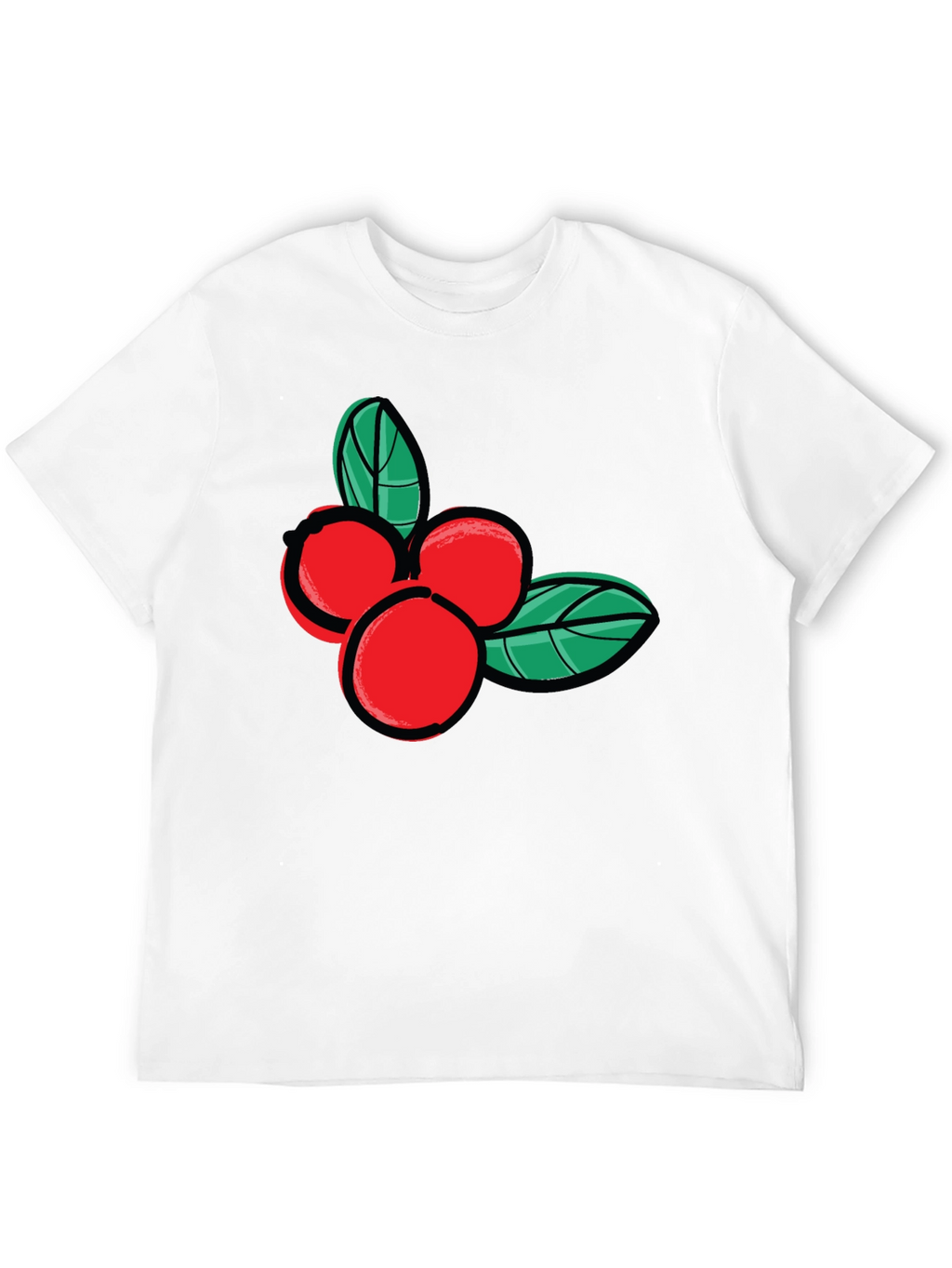 Festive Berry Graphic Tee - Black Cotton Casual Shirt